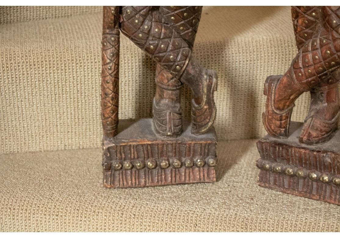 Vintage India Hand Carved & Gilt Chowkidar Wooden Statues In Distressed Condition For Sale In Bridgeport, CT