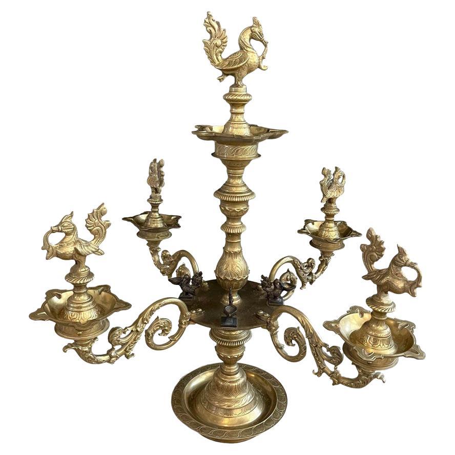 Vintage India Temple Brass Diya Nachiarkoil Lamp