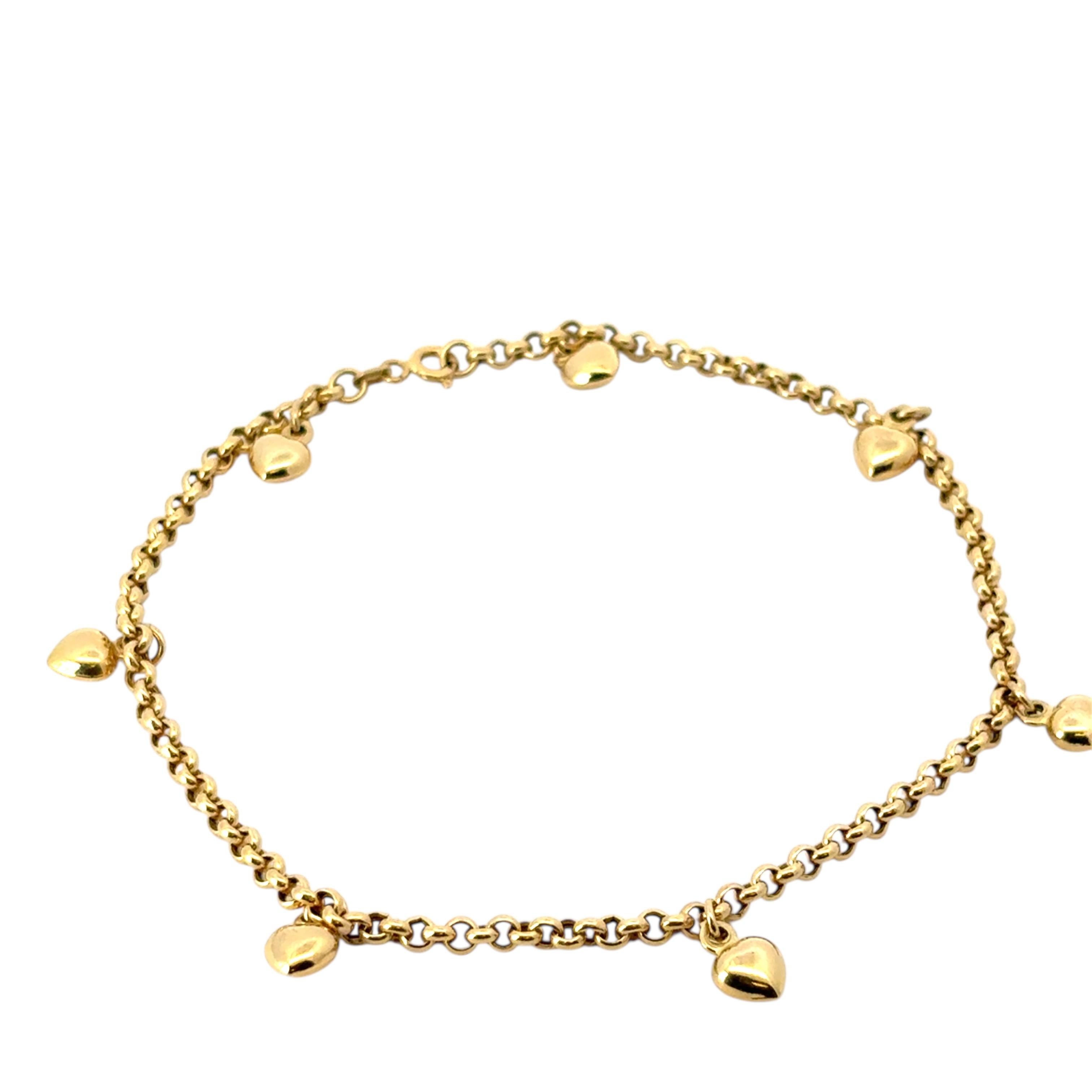 Moderne Bracelet indien vintage en or jaune 14 carats avec cœurs en vente