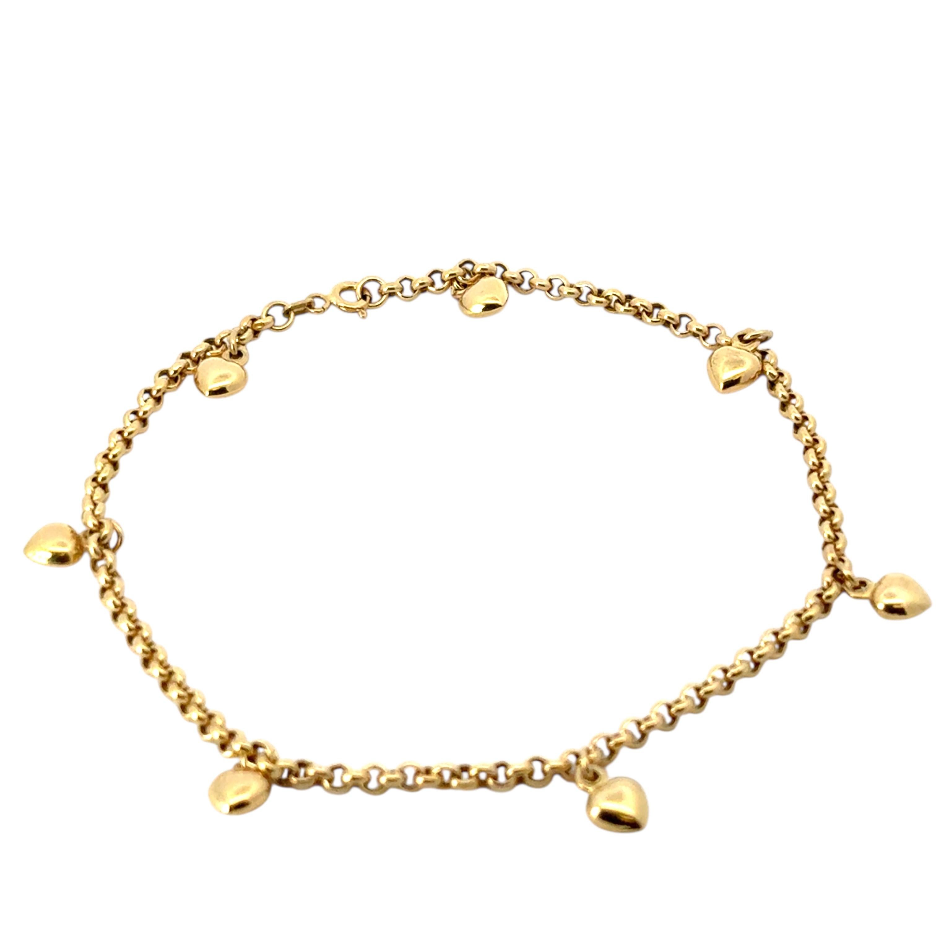 Bracelet indien vintage en or jaune 14 carats avec cœurs Excellent état - En vente à Boca Raton, FL