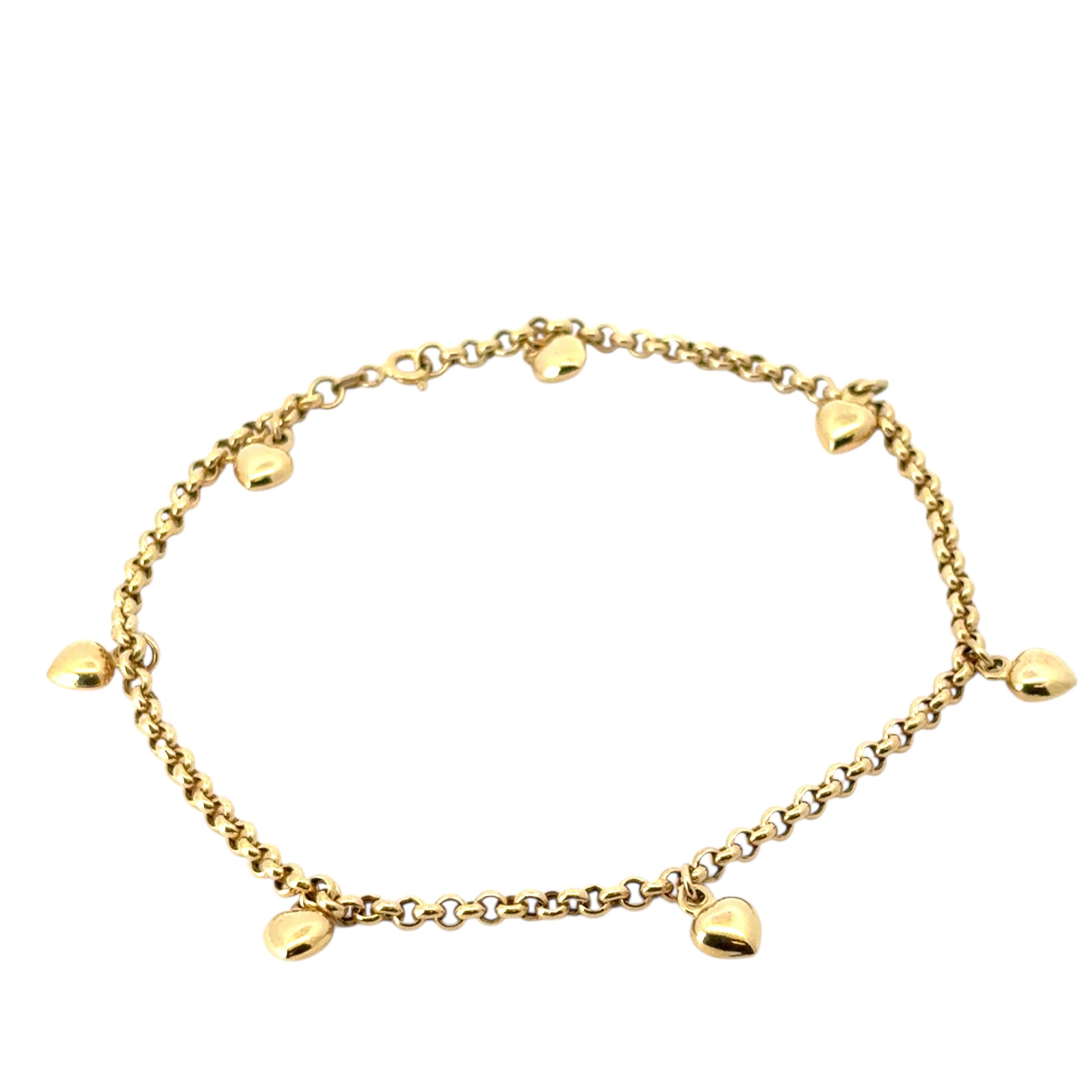 Bracelet indien vintage en or jaune 14 carats avec cœurs Pour femmes en vente