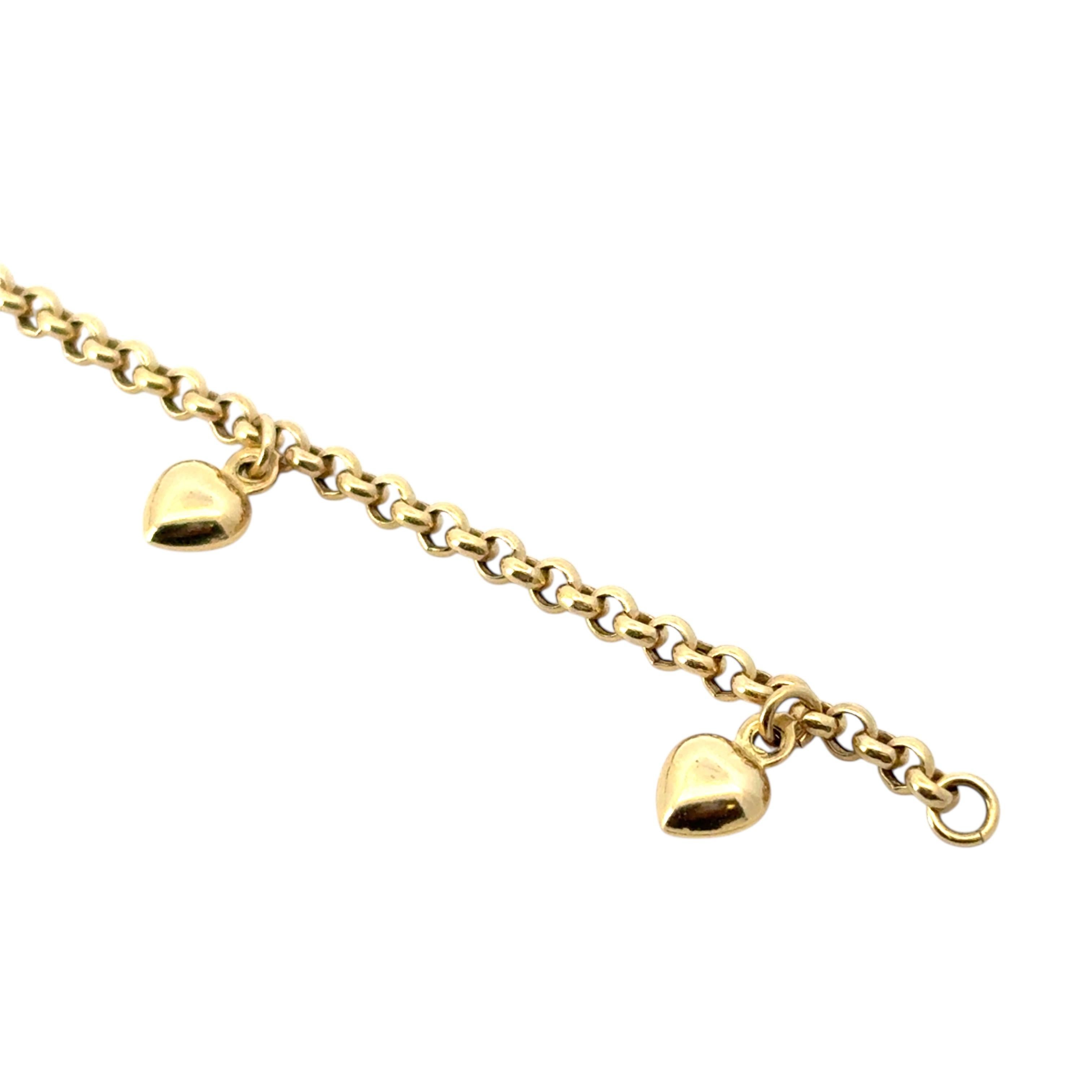 Bracelet indien vintage en or jaune 14 carats avec cœurs en vente 1