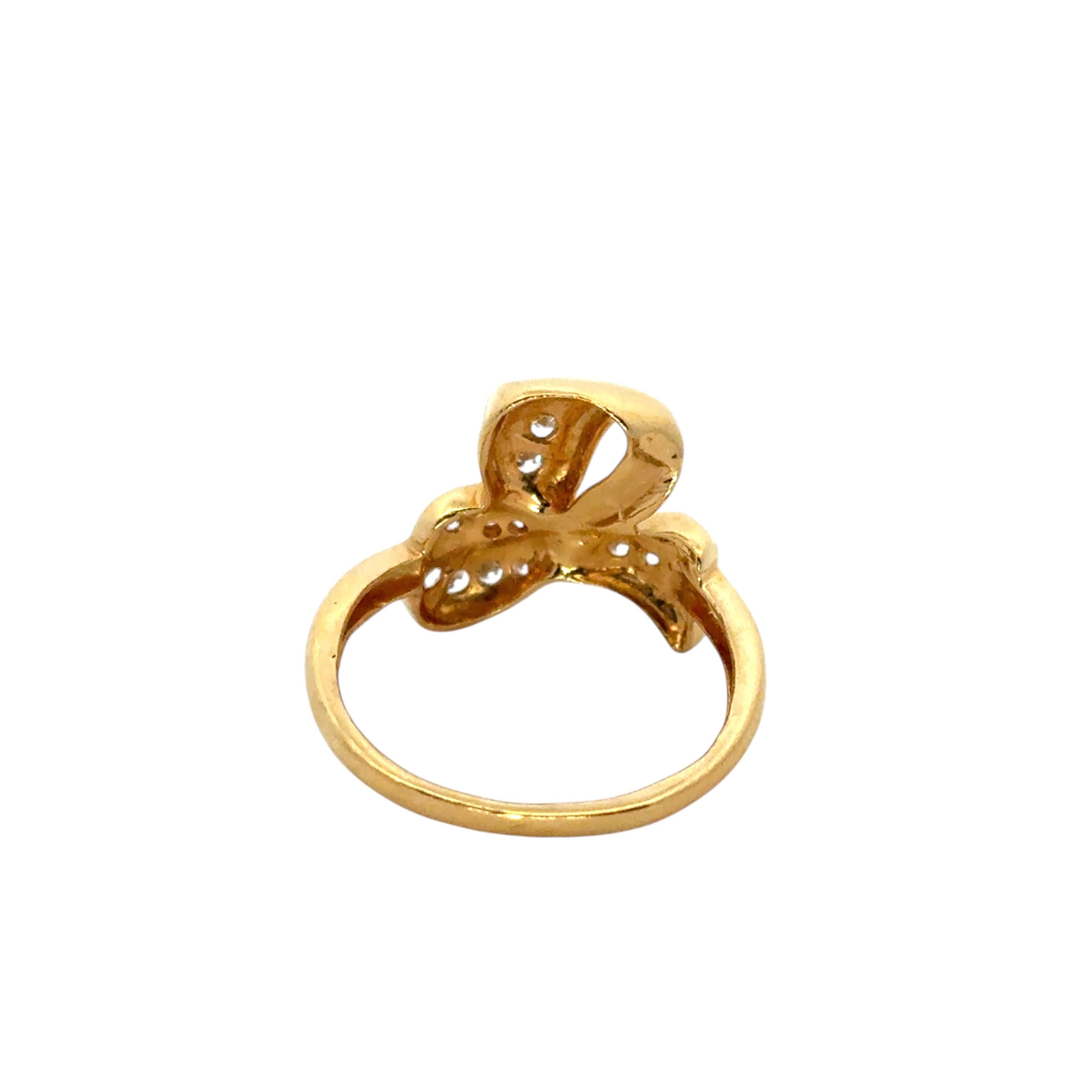 Bague cœur vintage en or jaune 22 carats avec diamants 0,21 carat Pour femmes en vente