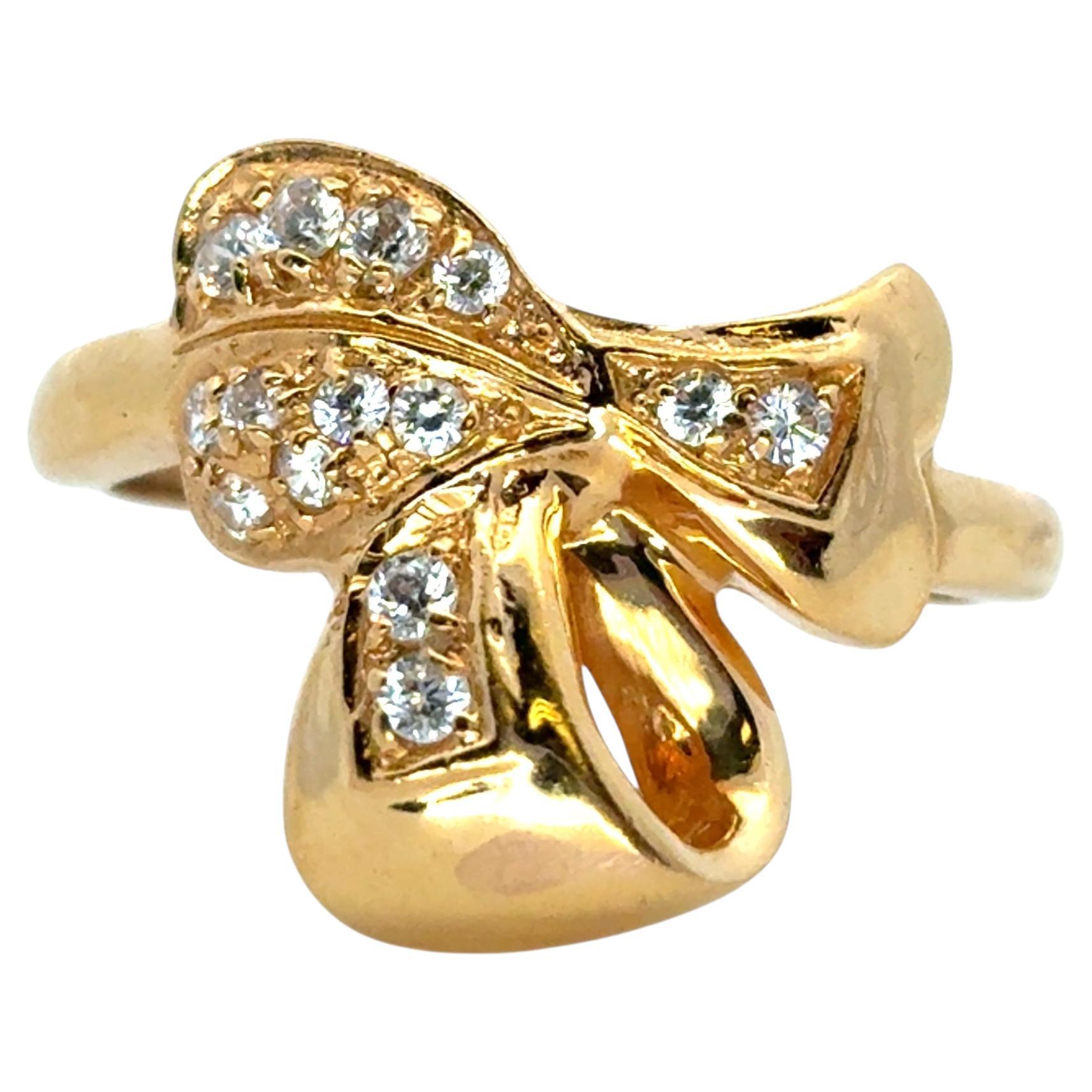 Vintage 22k Yellow Gold 0.21ctw Diamond Heart Ribbon Ring