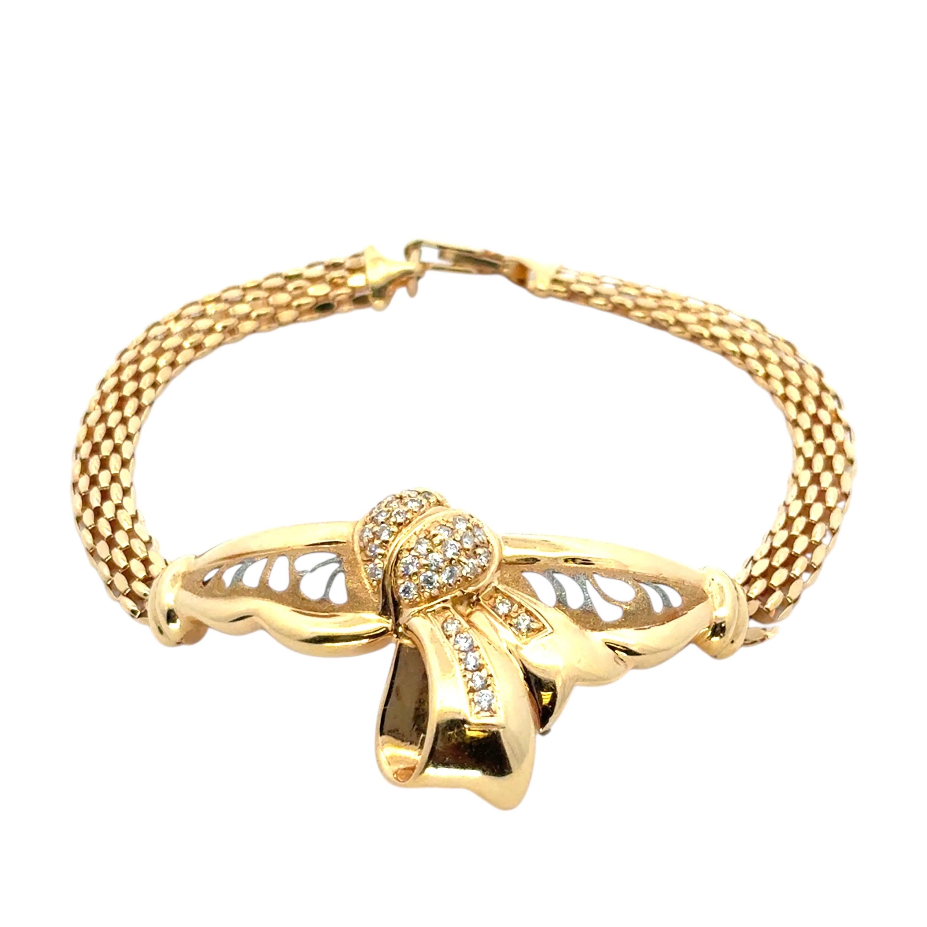 Vintage 22k Yellow Gold 0.32ctw Diamond Heart Ribbon Bracelet