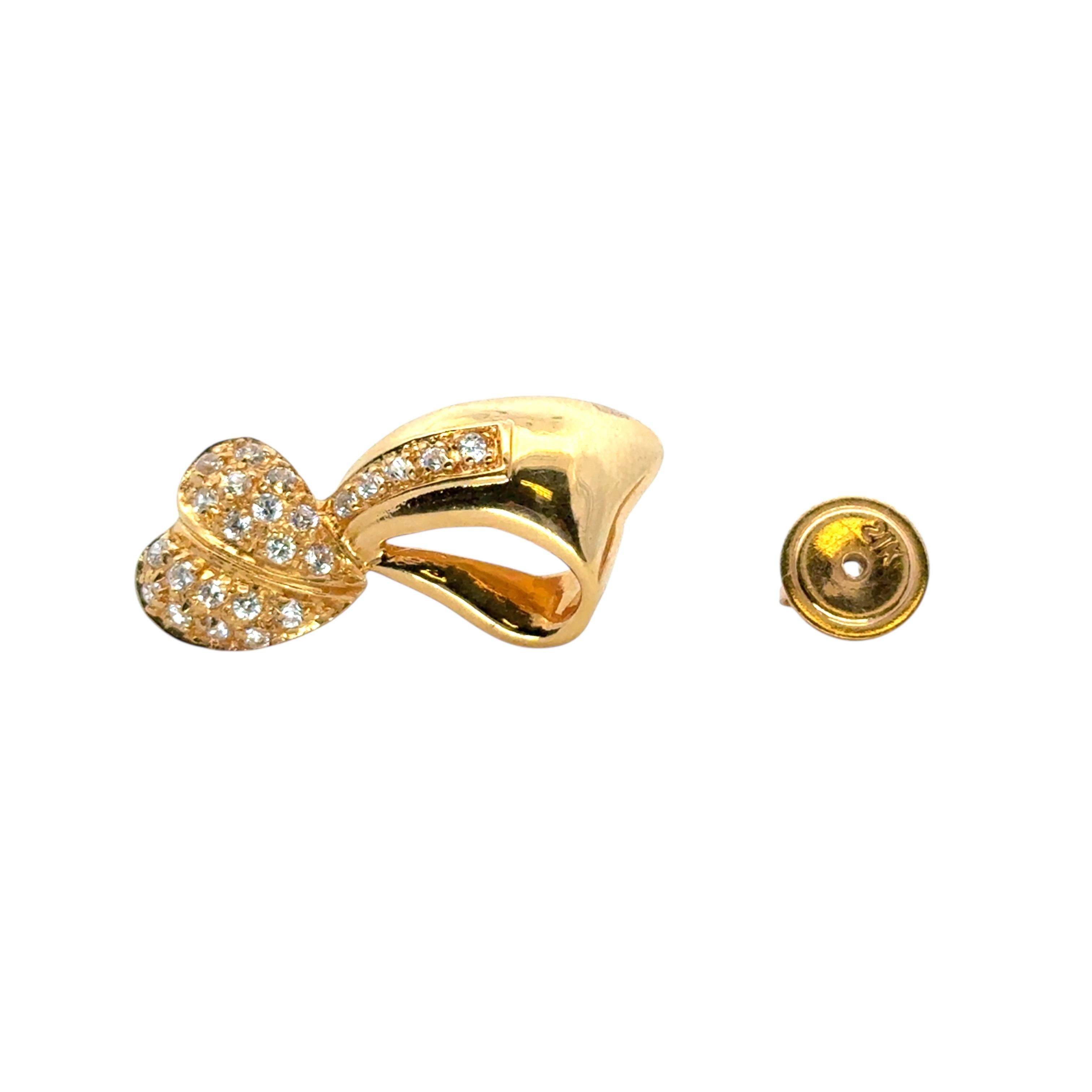 Vintage 22k Gelbgold 0,48ctw Diamond Heart Ribbon Ohrringe im Angebot 6