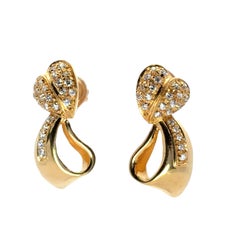 Vintage 22k Yellow Gold 0.48ctw Diamond Heart Ribbon Earrings