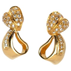 Vintage 22k Yellow Gold 0.48ctw Diamond Heart Ribbon Earrings