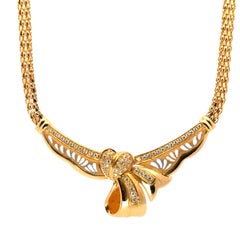 Vintage 22k Yellow Gold 0.87ctw Diamond Heart Ribbon Necklace