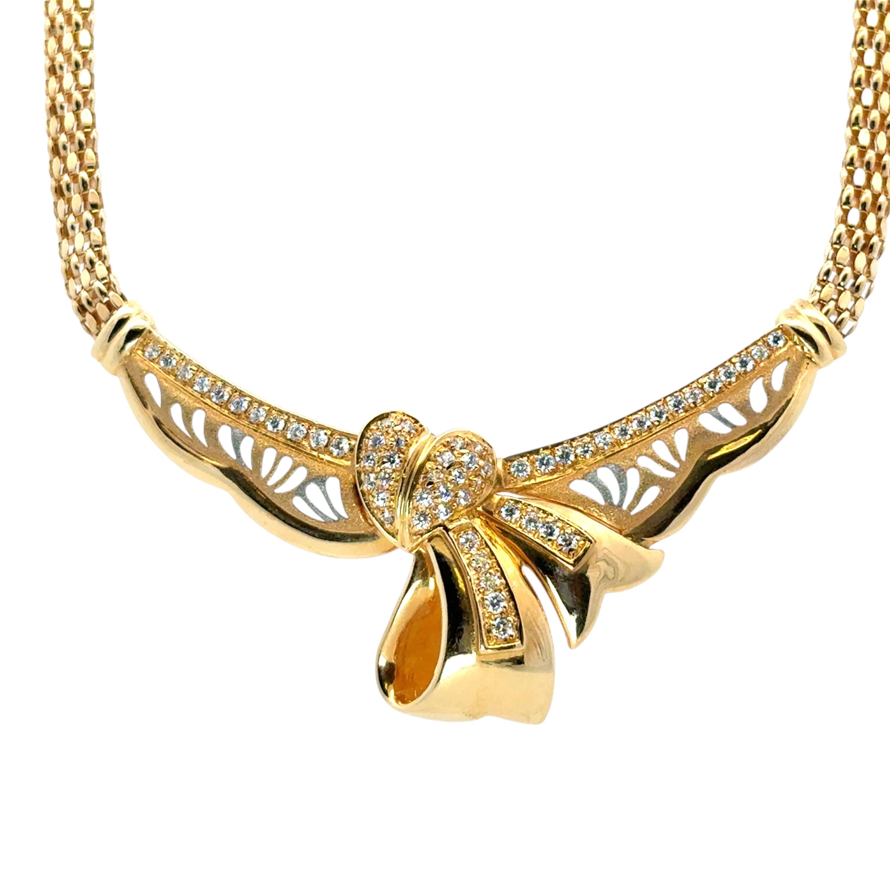 Vintage 22k Gelbgold 0,87ctw Diamond Heart Ribbon Halskette (Moderne) im Angebot