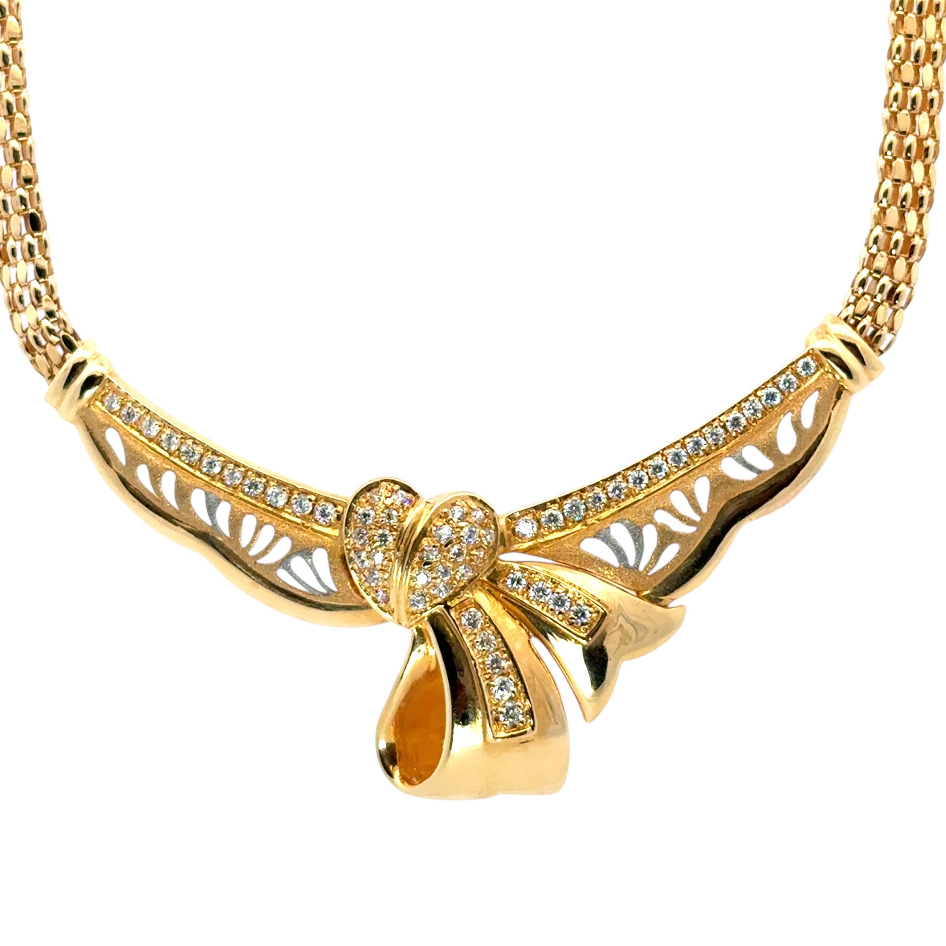 Vintage 22k Gelbgold 0,87ctw Diamond Heart Ribbon Halskette (Rundschliff) im Angebot