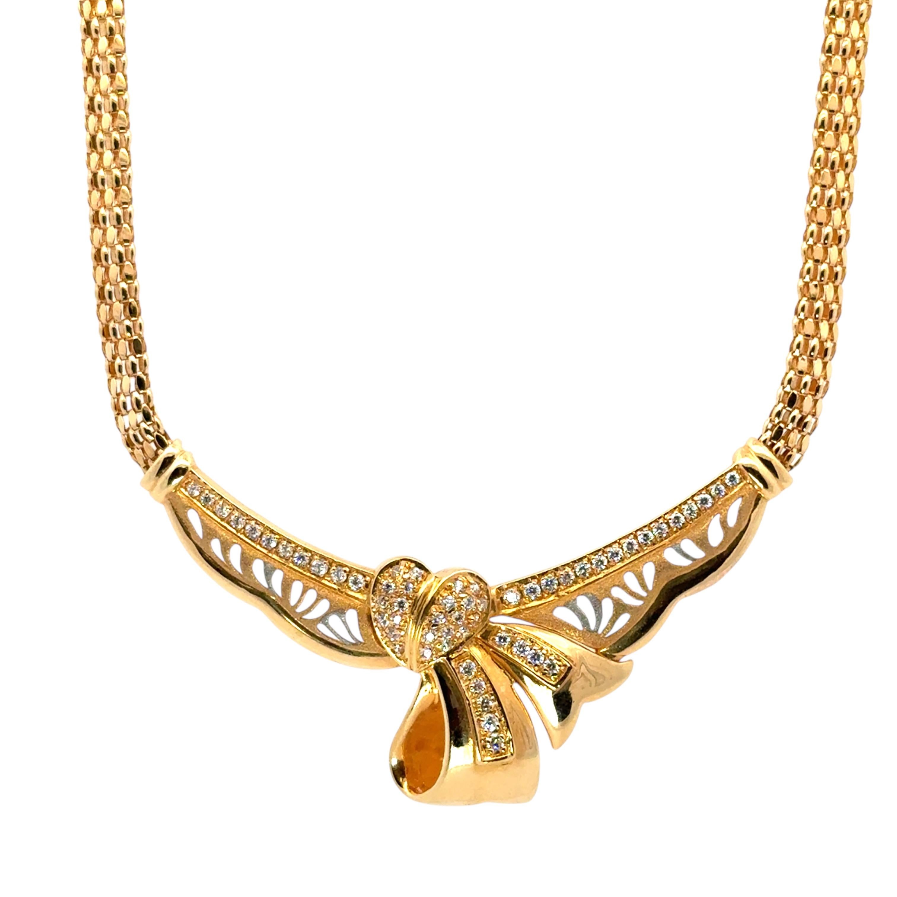 Vintage 22k Gelbgold 0,87ctw Diamond Heart Ribbon Halskette im Zustand „Hervorragend“ im Angebot in Boca Raton, FL