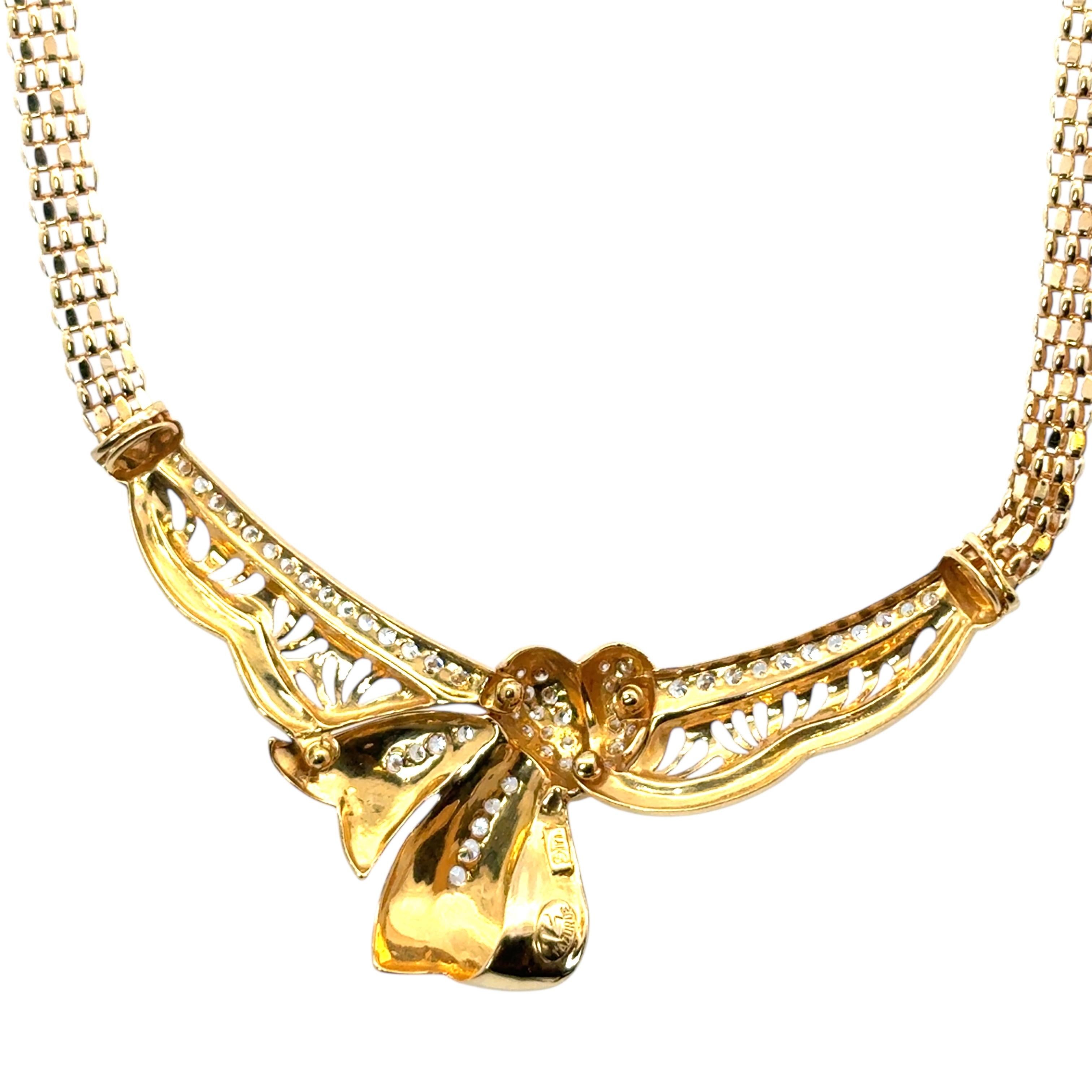 Vintage 22k Gelbgold 0,87ctw Diamond Heart Ribbon Halskette Damen im Angebot