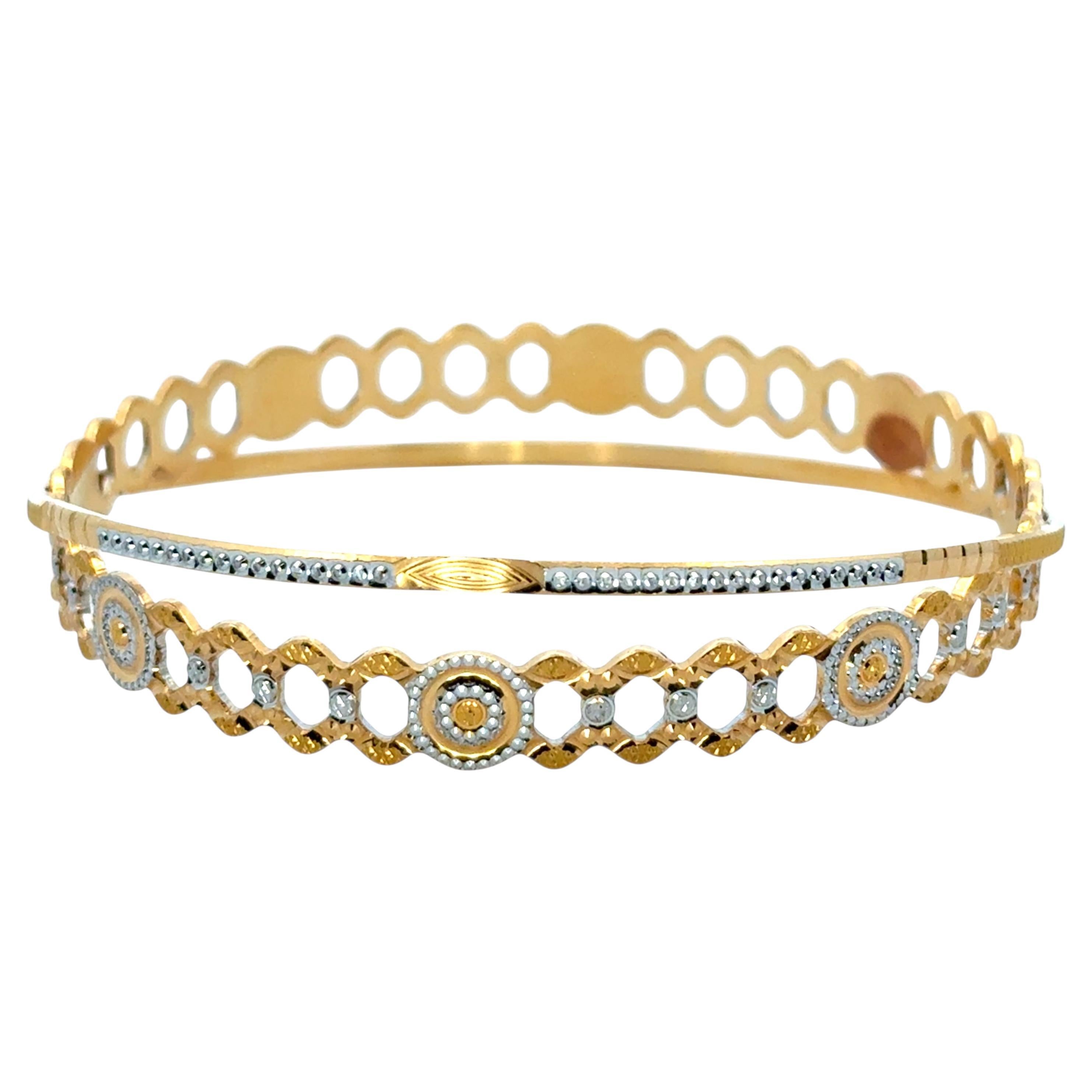 Vintage Indian 22k Yellow Gold and Silver-Toned Circular Motif Bangle Bracelet