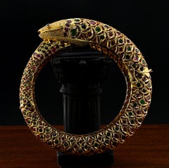 Vintage Indian  8.30 Ct Multigem Artful Fish Bangle  9 Ct Heavy Gold