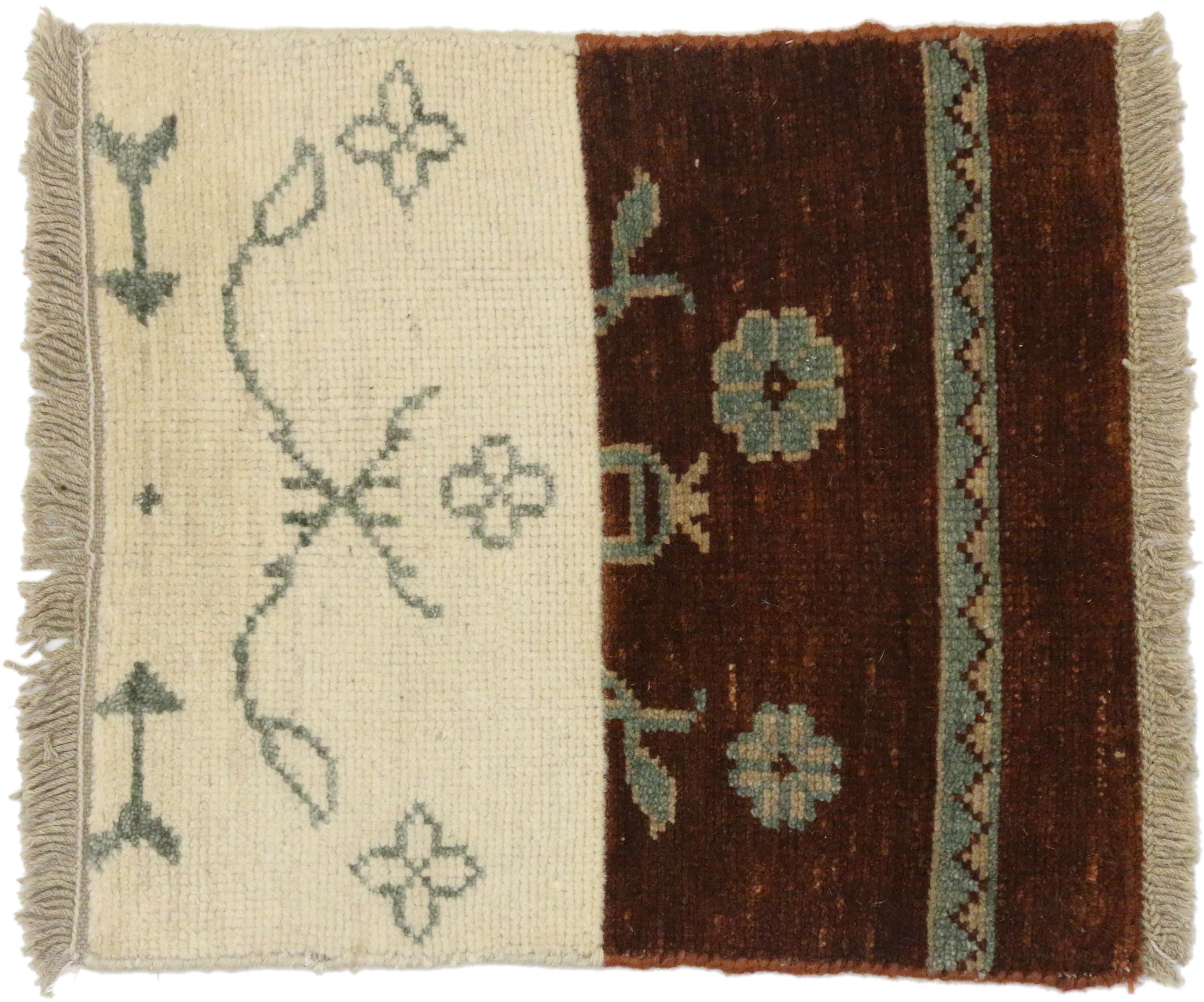 Hand-Knotted Vintage Indian Accent Rug with Transitional Farmhouse Style, Accent Entry Rug