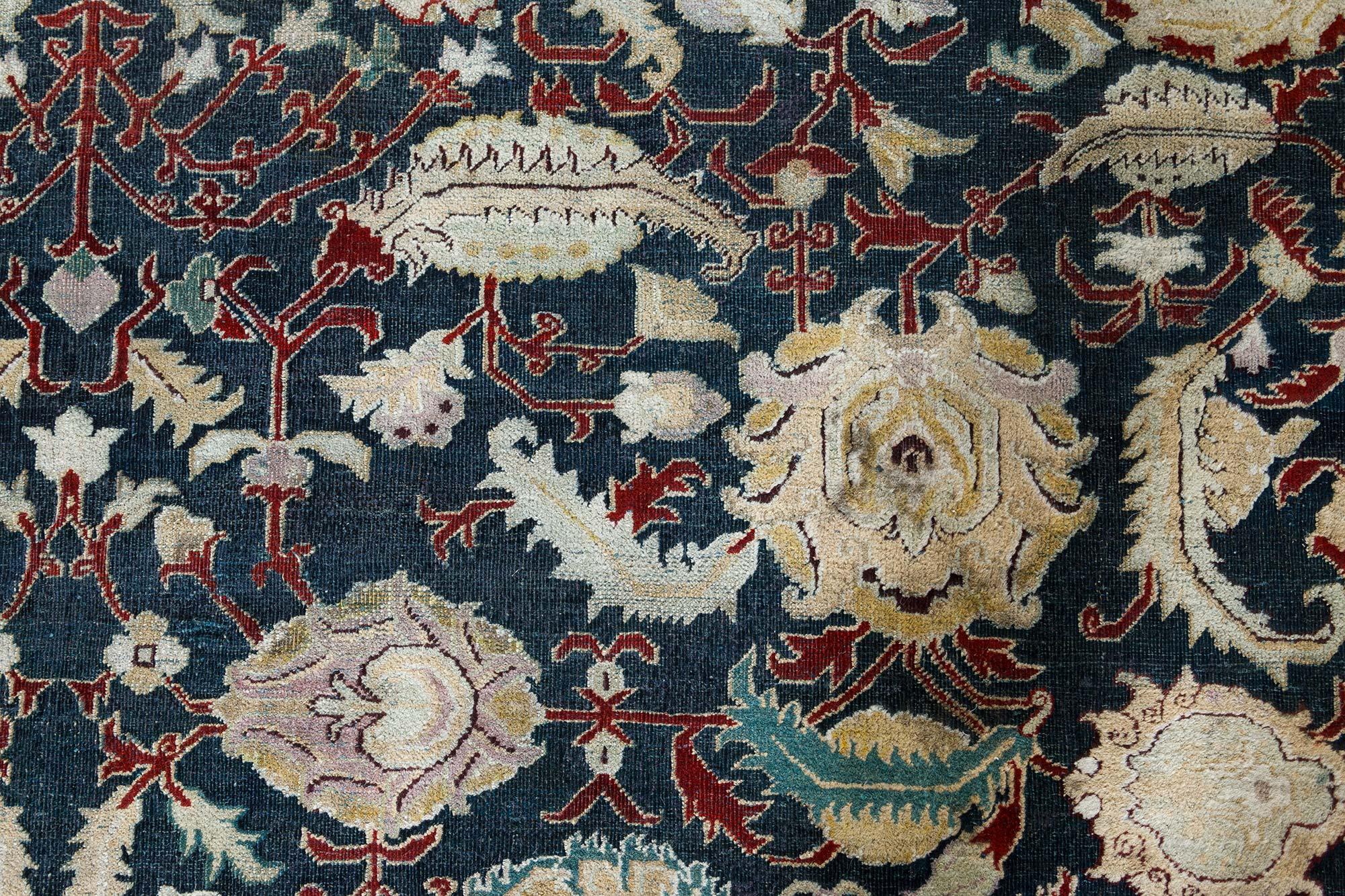 19th Century Indian Agra Floral Handmade Wool Rug For Sale 1