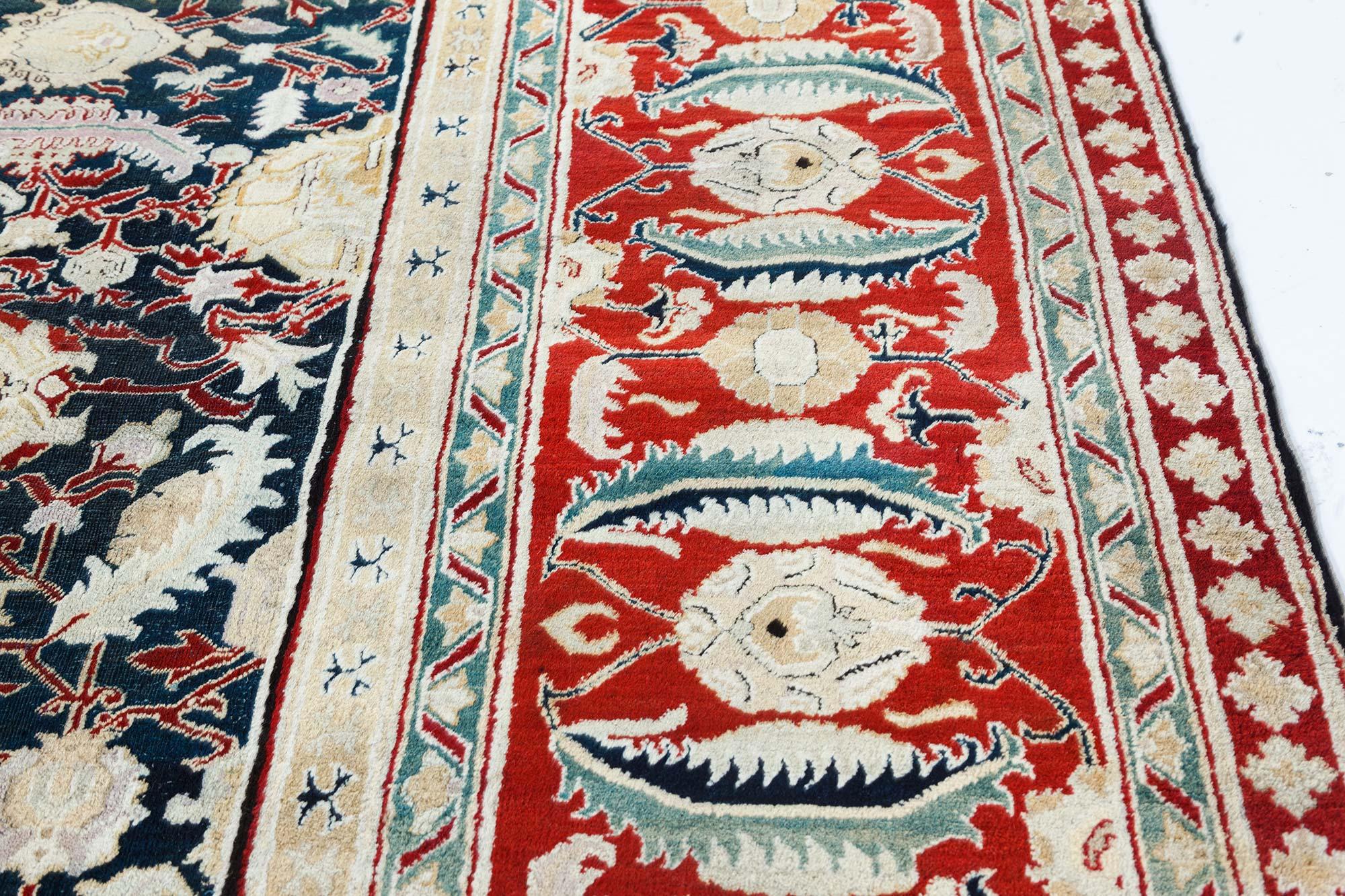 19th Century Indian Agra Floral Handmade Wool Rug For Sale 3