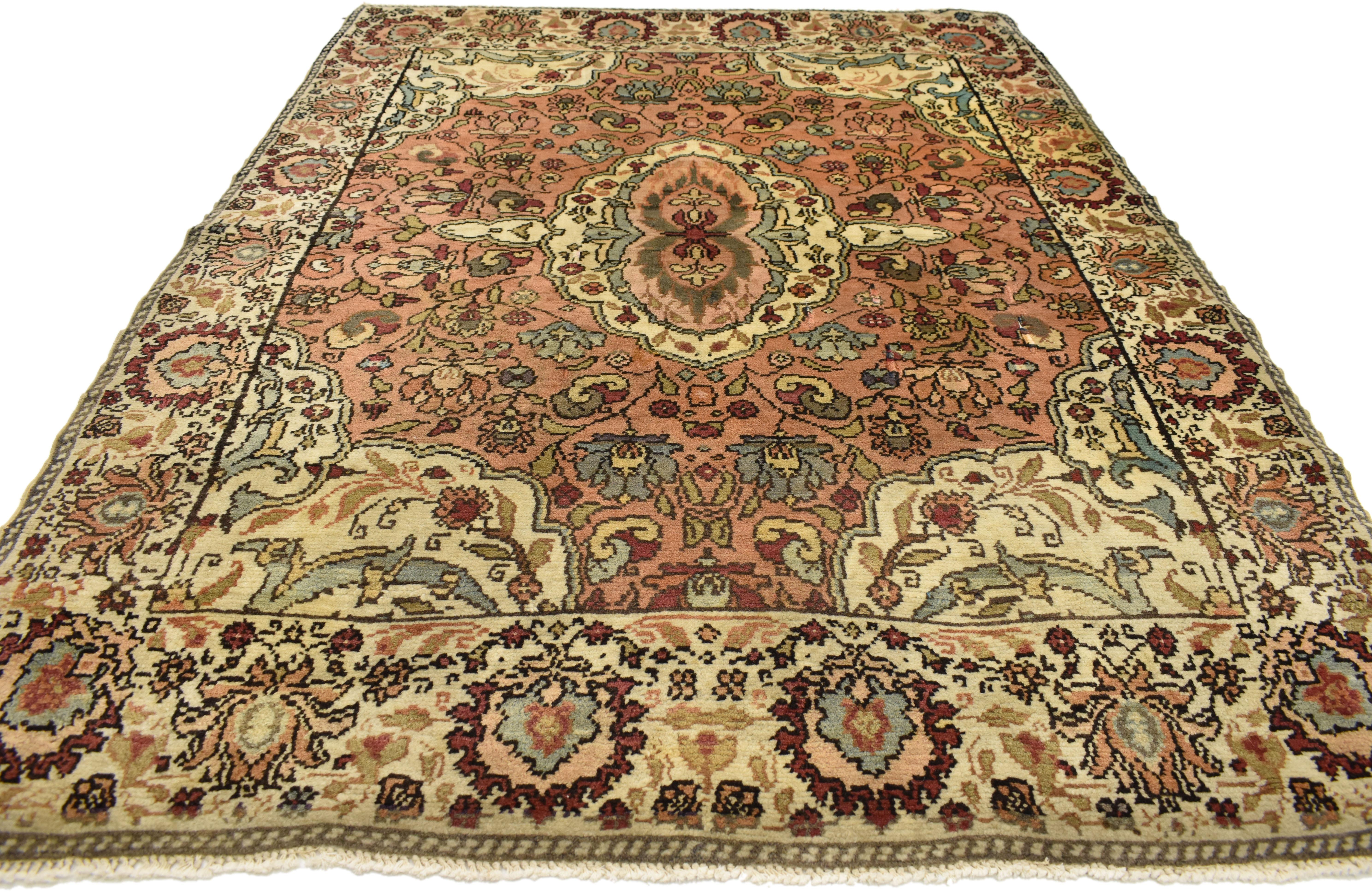 Hand-Knotted Vintage Indian Agra Rug, Foyer or Entry Rug with Arts & Crafts Style For Sale