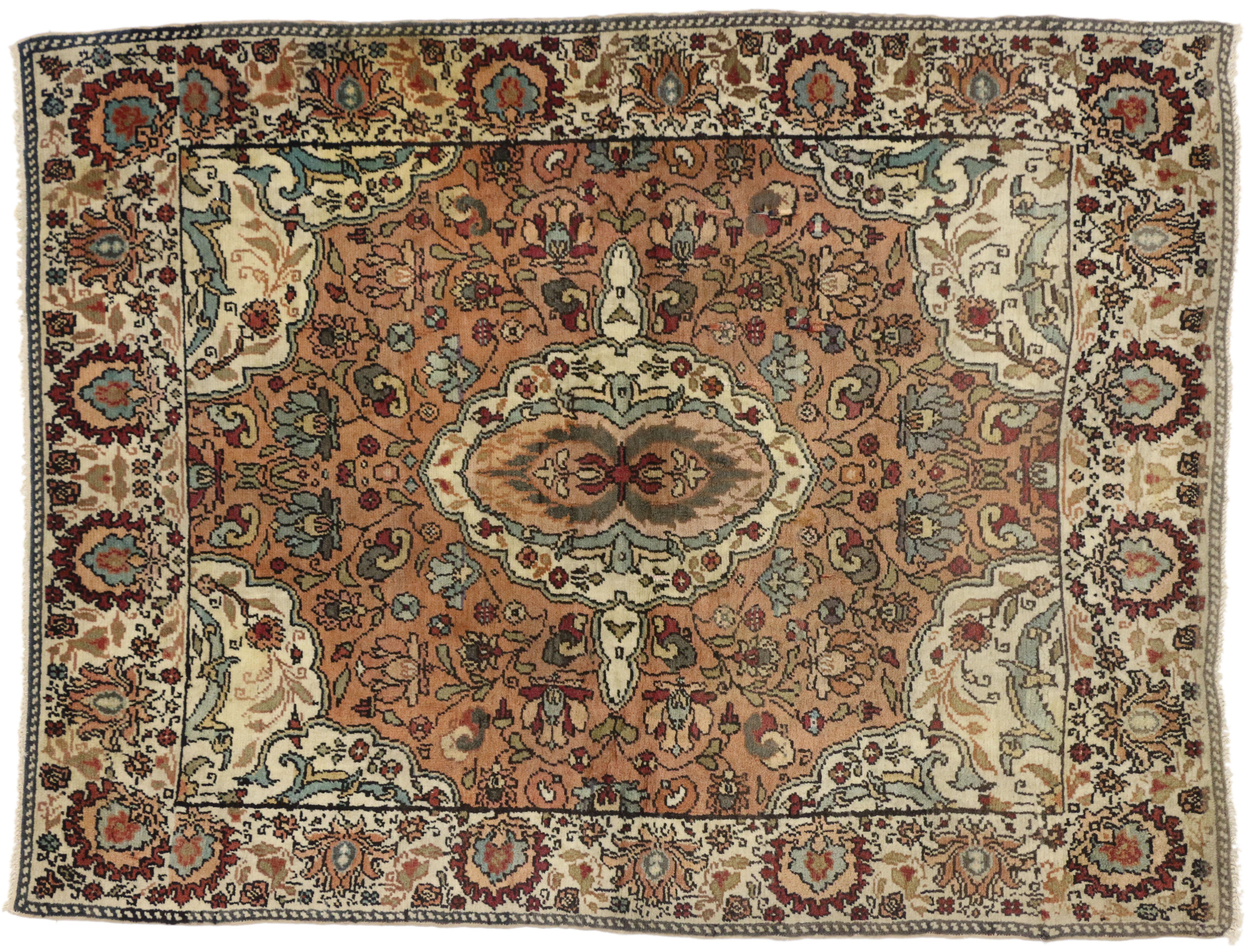 20th Century Vintage Indian Agra Rug, Foyer or Entry Rug with Arts & Crafts Style For Sale