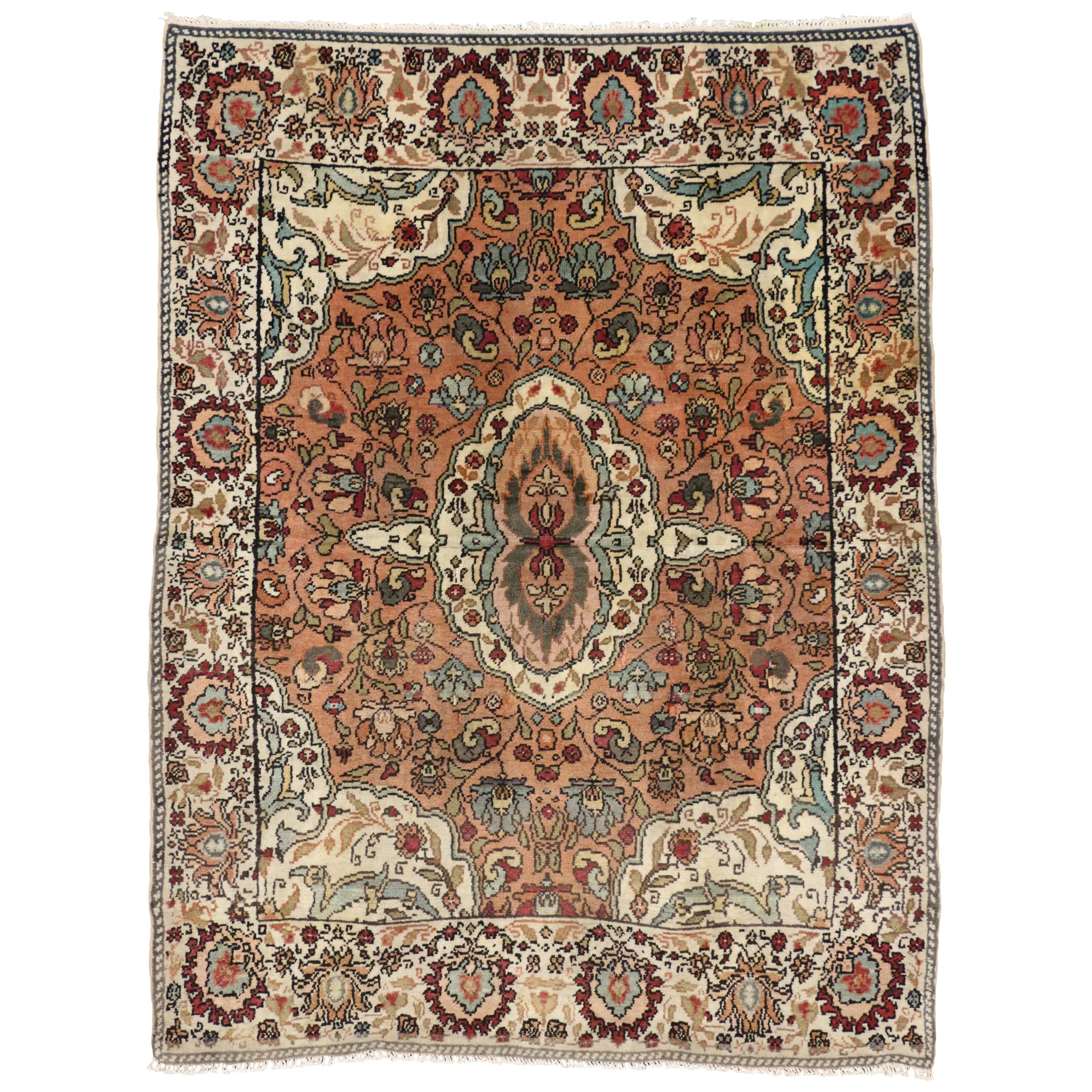 Tapis indien Agra vintage, tapis de chambre ou tapis d'entrée de style Arts & Crafts