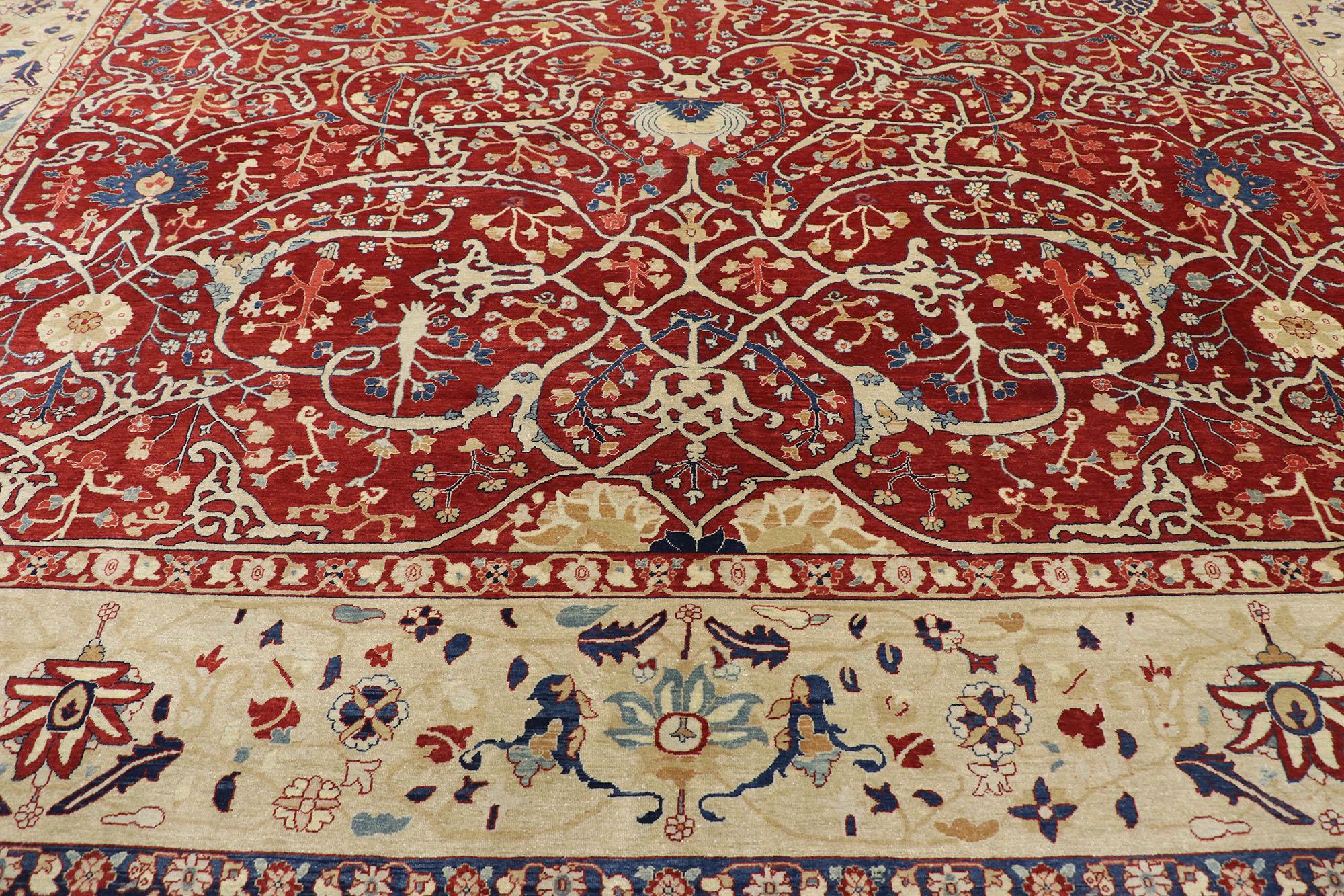 Hand-Knotted Vintage Indian Agra Rug with Modern Jacobean Style For Sale