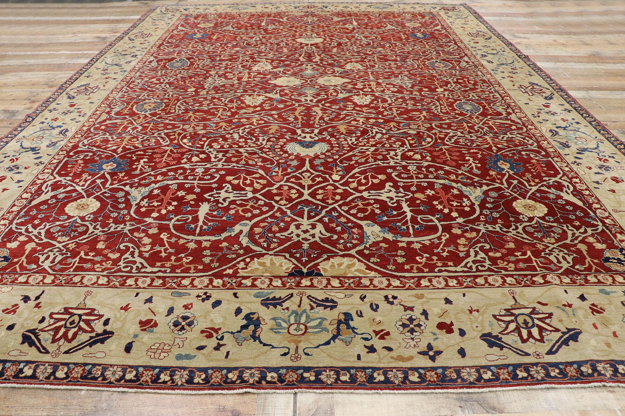 Wool Vintage Indian Agra Rug with Modern Jacobean Style For Sale