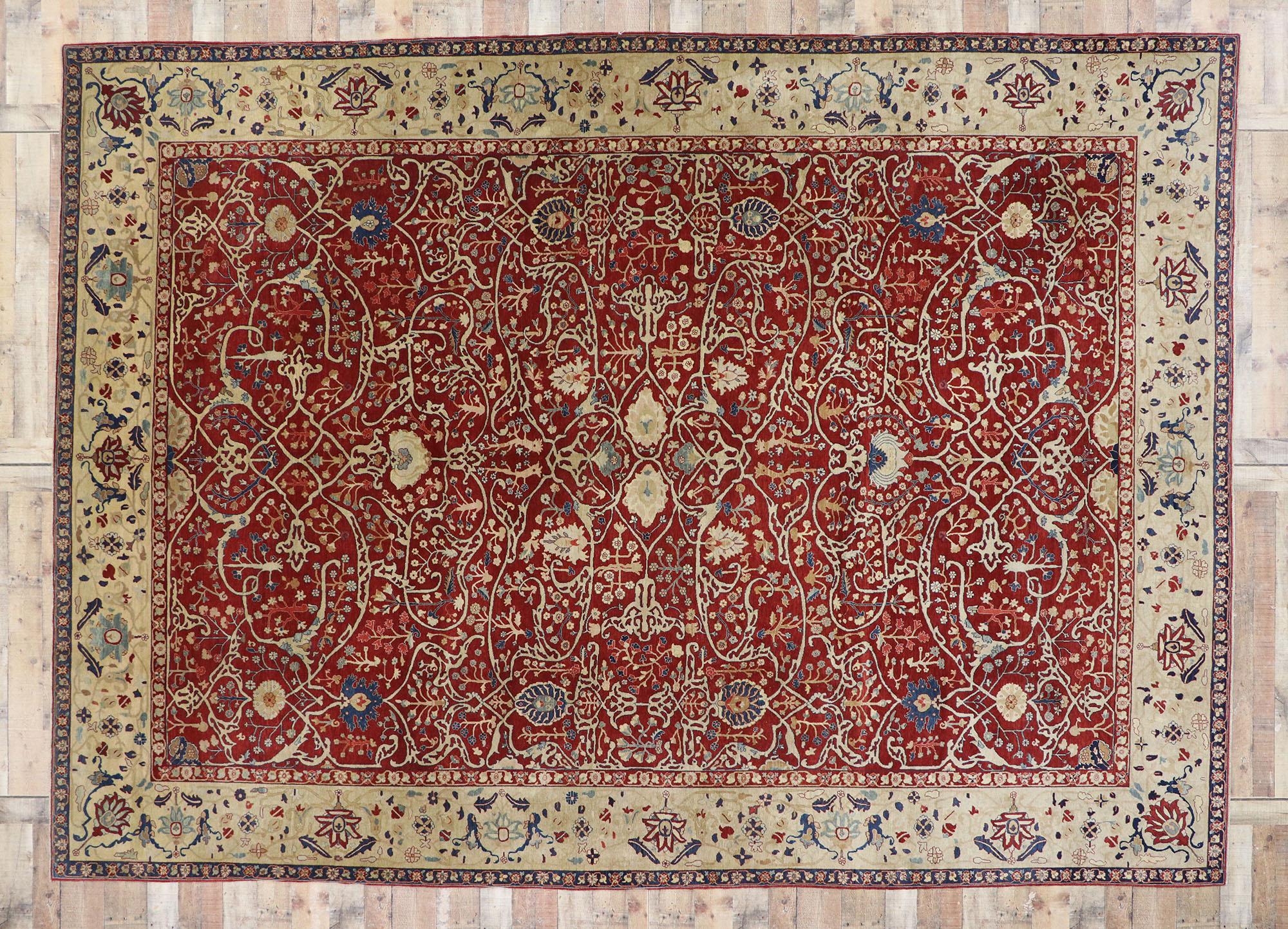 Vintage Indian Agra Rug with Modern Jacobean Style For Sale 1