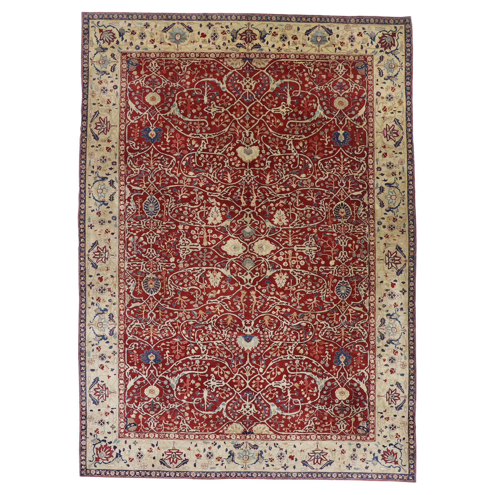 Vintage Indian Agra Rug with Modern Jacobean Style For Sale