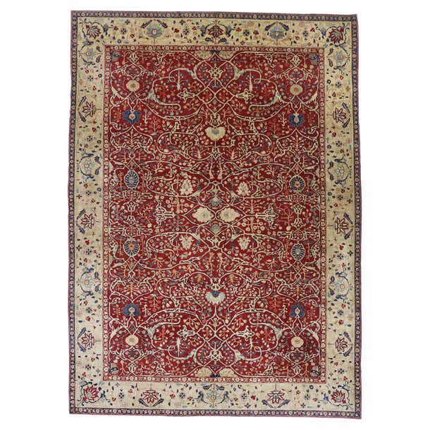 Vintage Indian Agra Rug with Modern Jacobean Style For Sale at 1stDibs ...