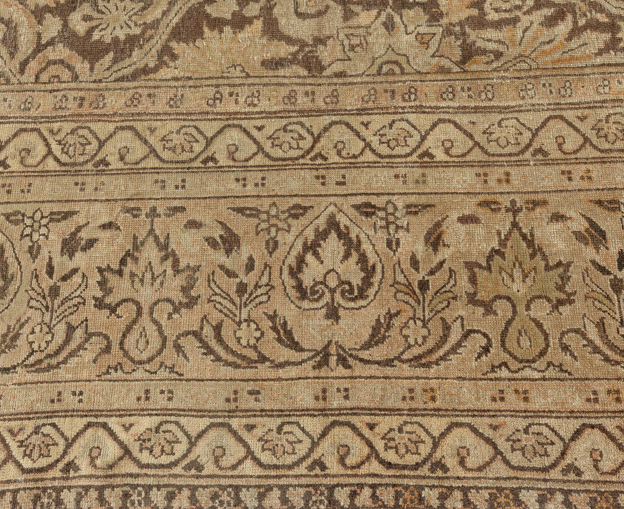 20th Century Vintage Indian Amritsar Botanic Handmade Wool Rug For Sale