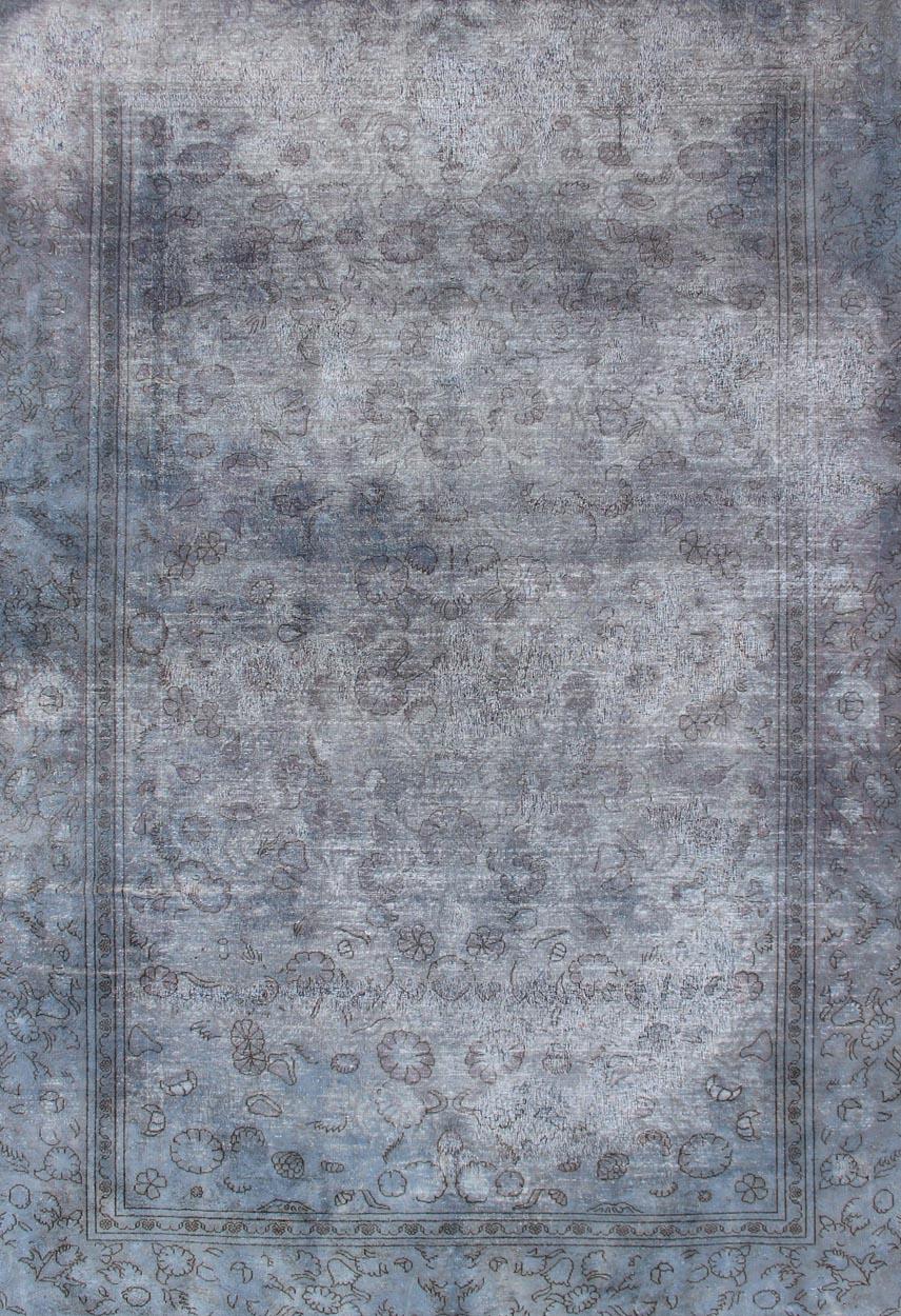 Agra Vintage Indian Amritsar Rug in Gray Tones and Brown Highlights by Keivan Woven A For Sale