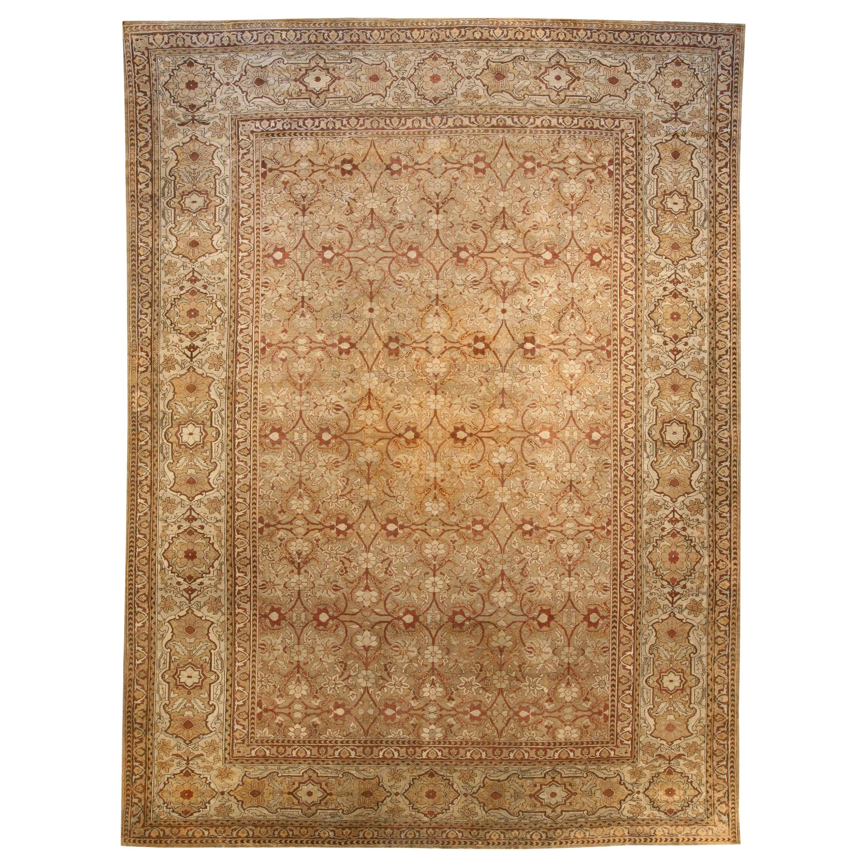 1900s Indian Amritsar Botanic Handmade Wool Rug For Sale