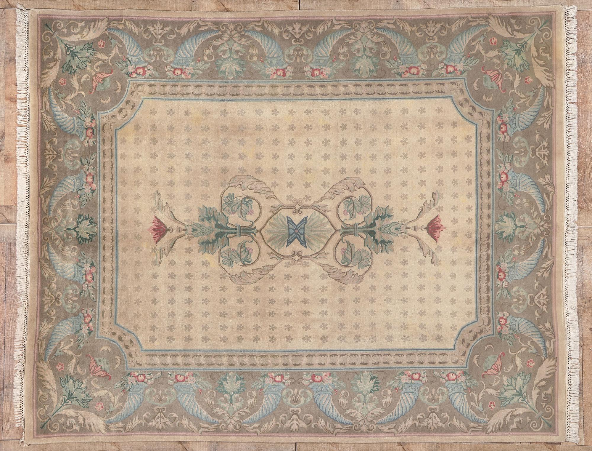 20th Century Vintage Indian Savonnerie Rug, European Charm Meets French Country Style For Sale