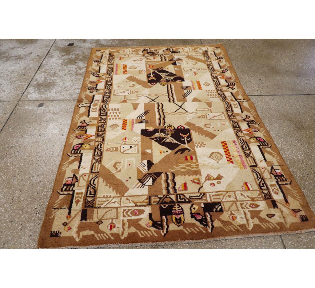 Hand-Knotted Vintage Indian Art Deco Rug Inspired By Edward McKnight Kauffer For Sale