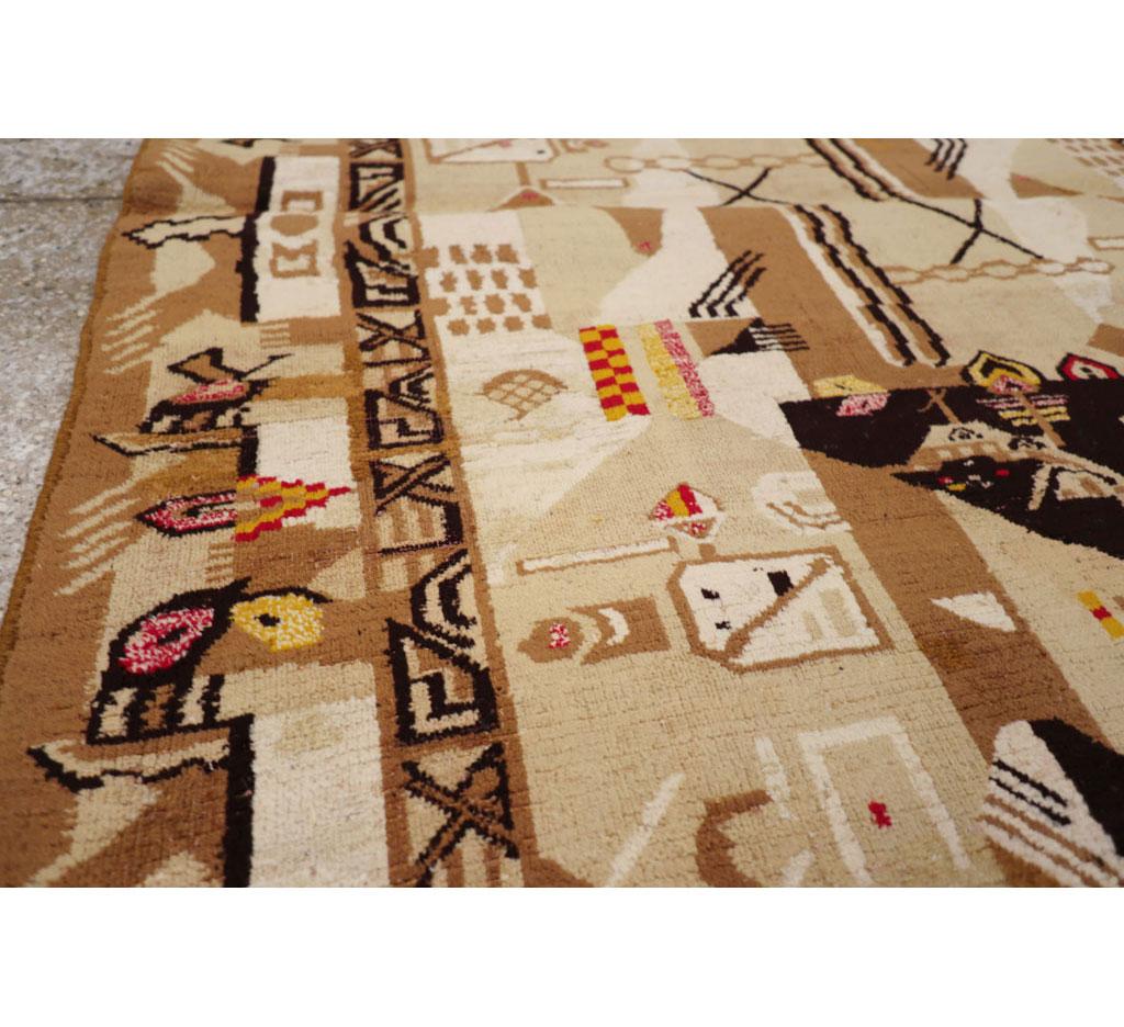 Indischer Art-déco-Teppich im Vintage-Stil, inspiriert von Edward McKnight Kauffer (Handgeknüpft) im Angebot