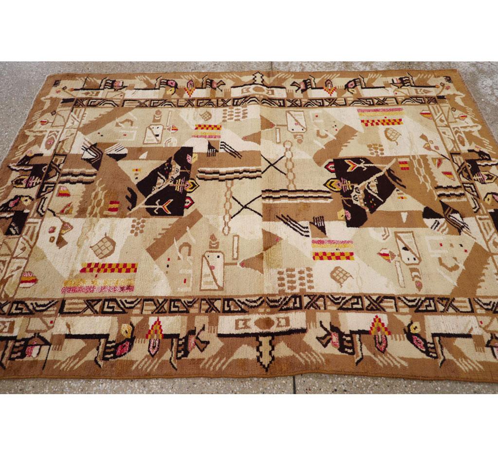 Wool Vintage Indian Art Deco Rug Inspired By Edward McKnight Kauffer For Sale