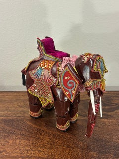 Vintage Indian Articulated Folk Art Elephant Toy, Hand Carved & Decorated