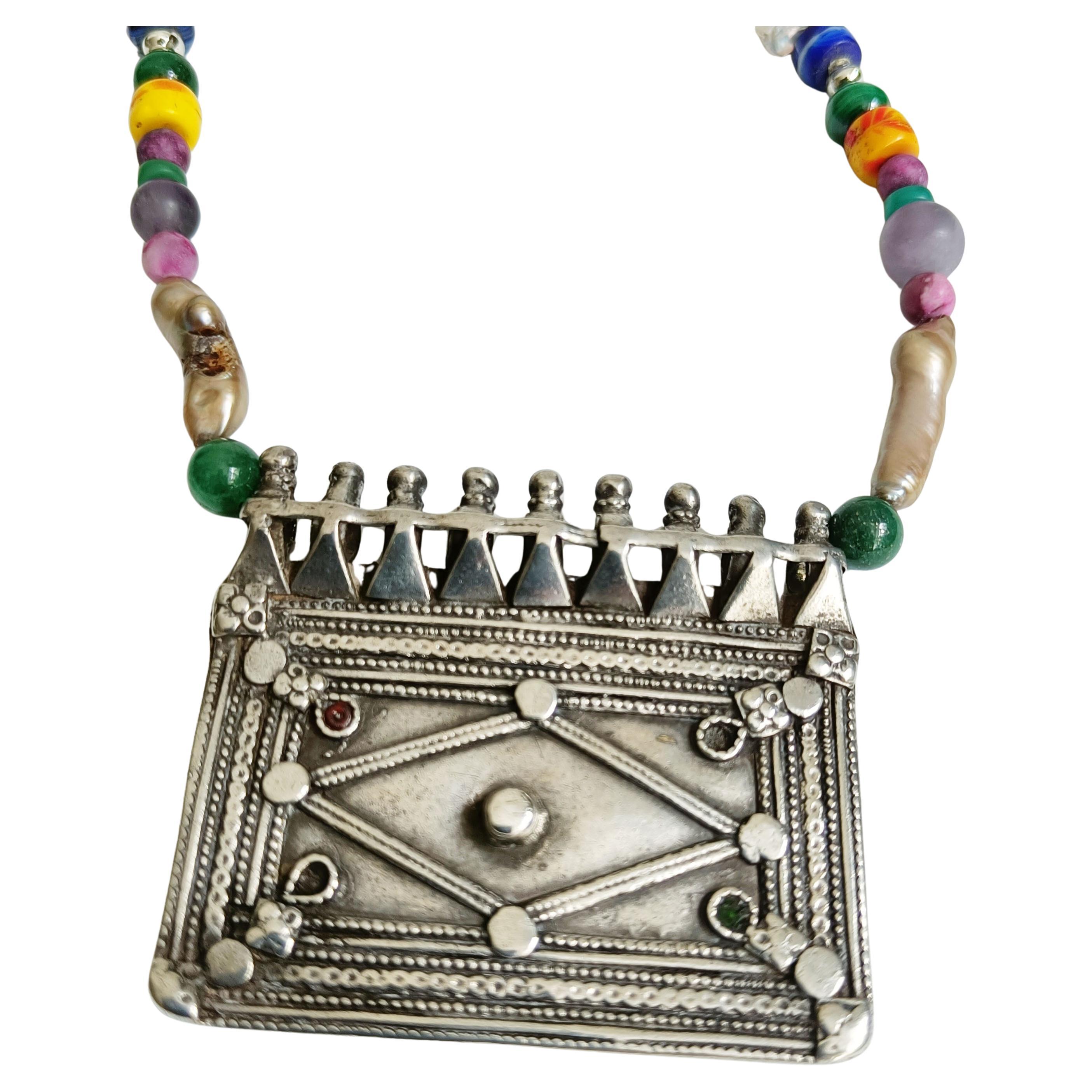 Vintage Indian Asian silver Gemstone necklace Tribal Jewellery