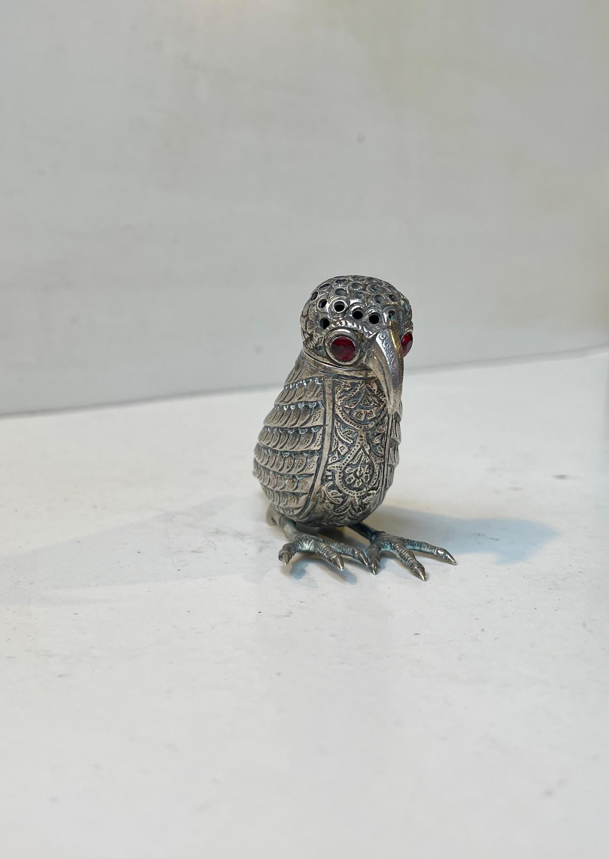 20th Century Vintage Indian Bird Sugar Shaker in Silver, Kashmiri Style For Sale