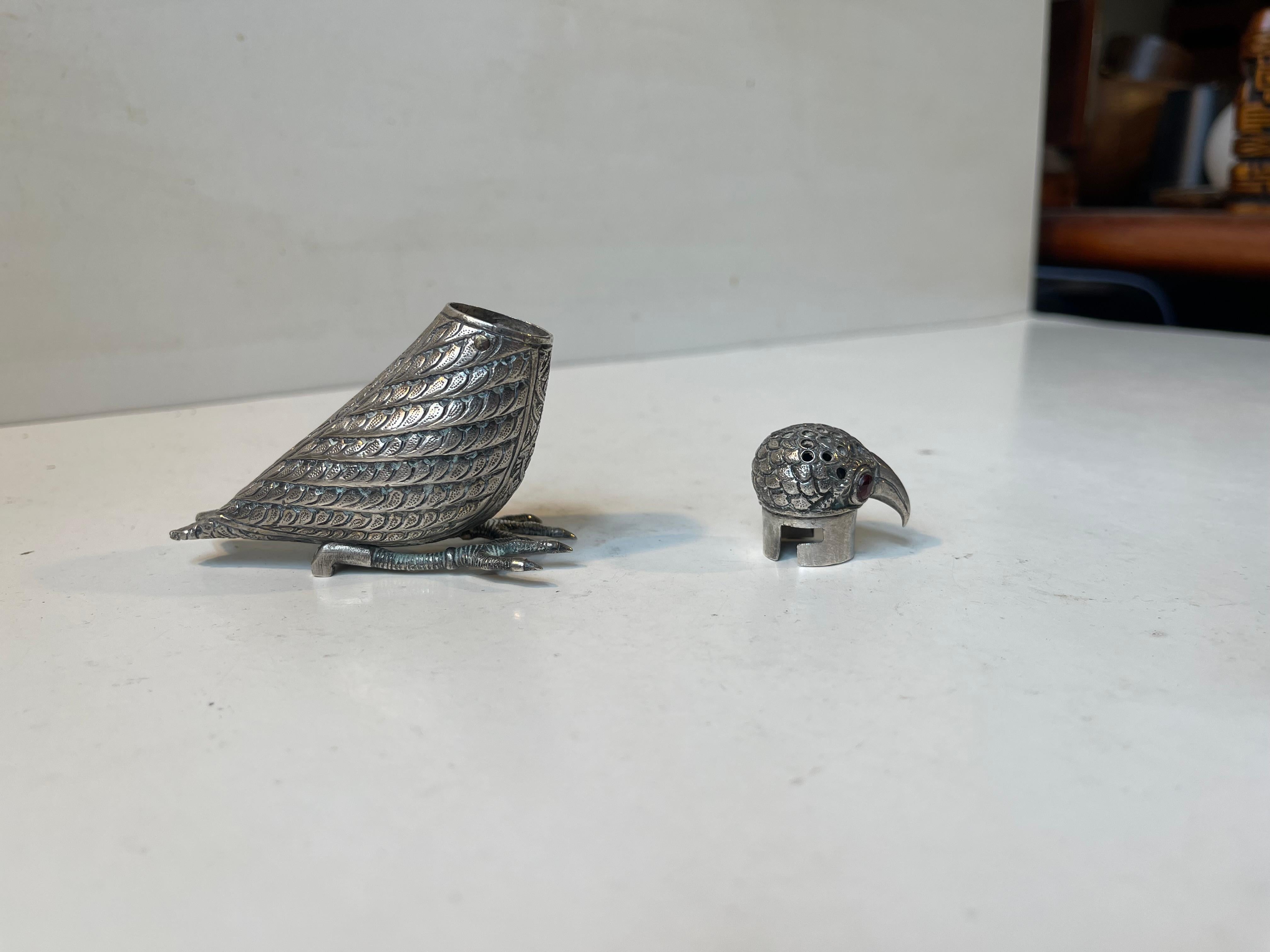 Vintage Indian Bird Sugar Shaker in Silver, Kashmiri Style For Sale 2