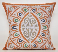 Vintage Indian Blue and Green Patchwork Pillow with Irish Linen Cushion