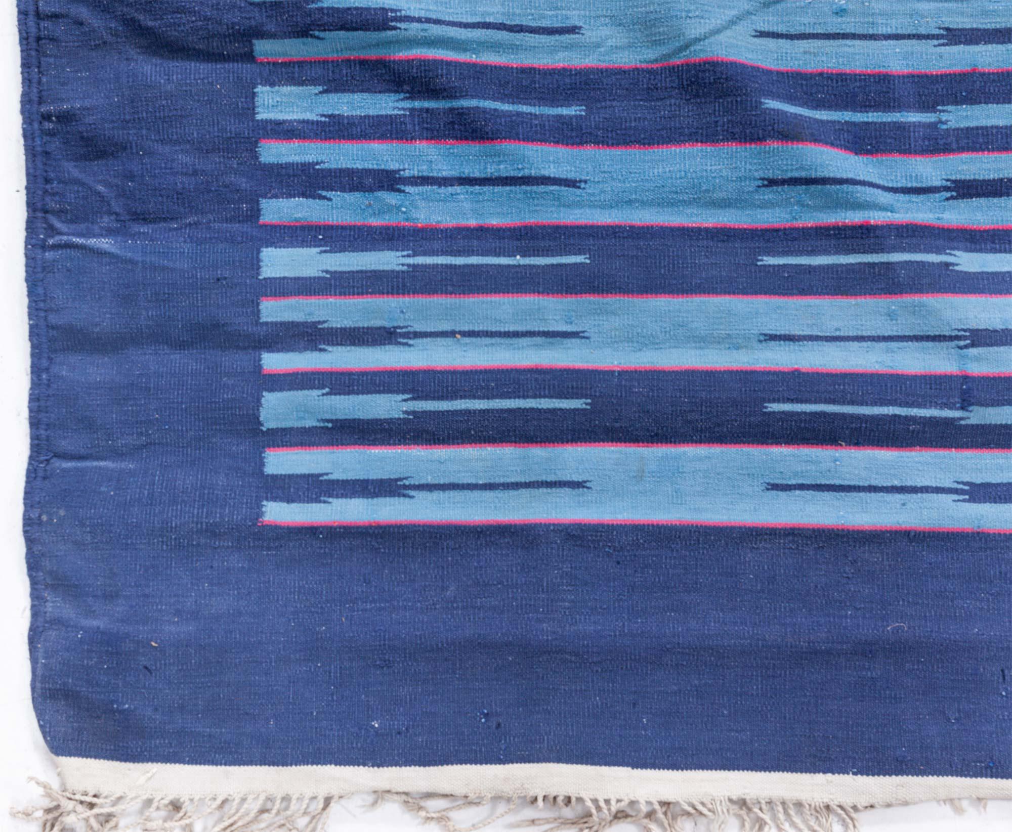 Mid-Century Modern Vintage Indian Blue Dhurrie Rug Doris Leslie Blau For Sale
