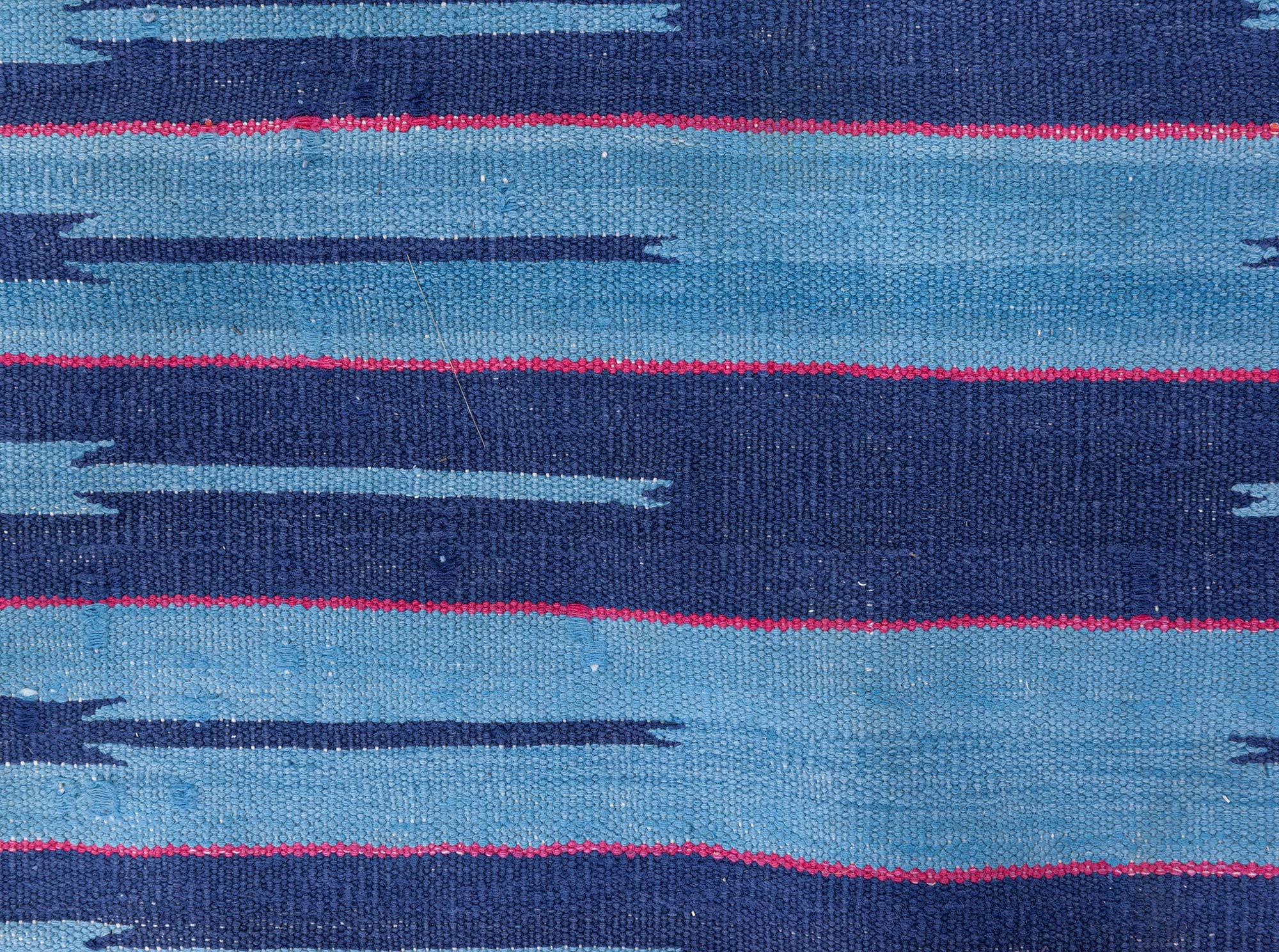 Hand-Woven Vintage Indian Blue Dhurrie Rug Doris Leslie Blau For Sale