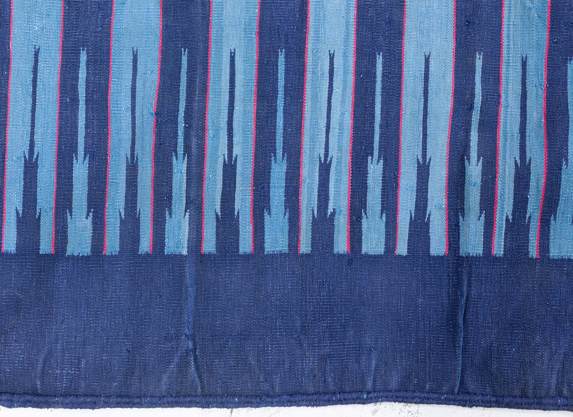 Vintage Indian Blue Dhurrie Rug Doris Leslie Blau In Good Condition For Sale In New York, NY