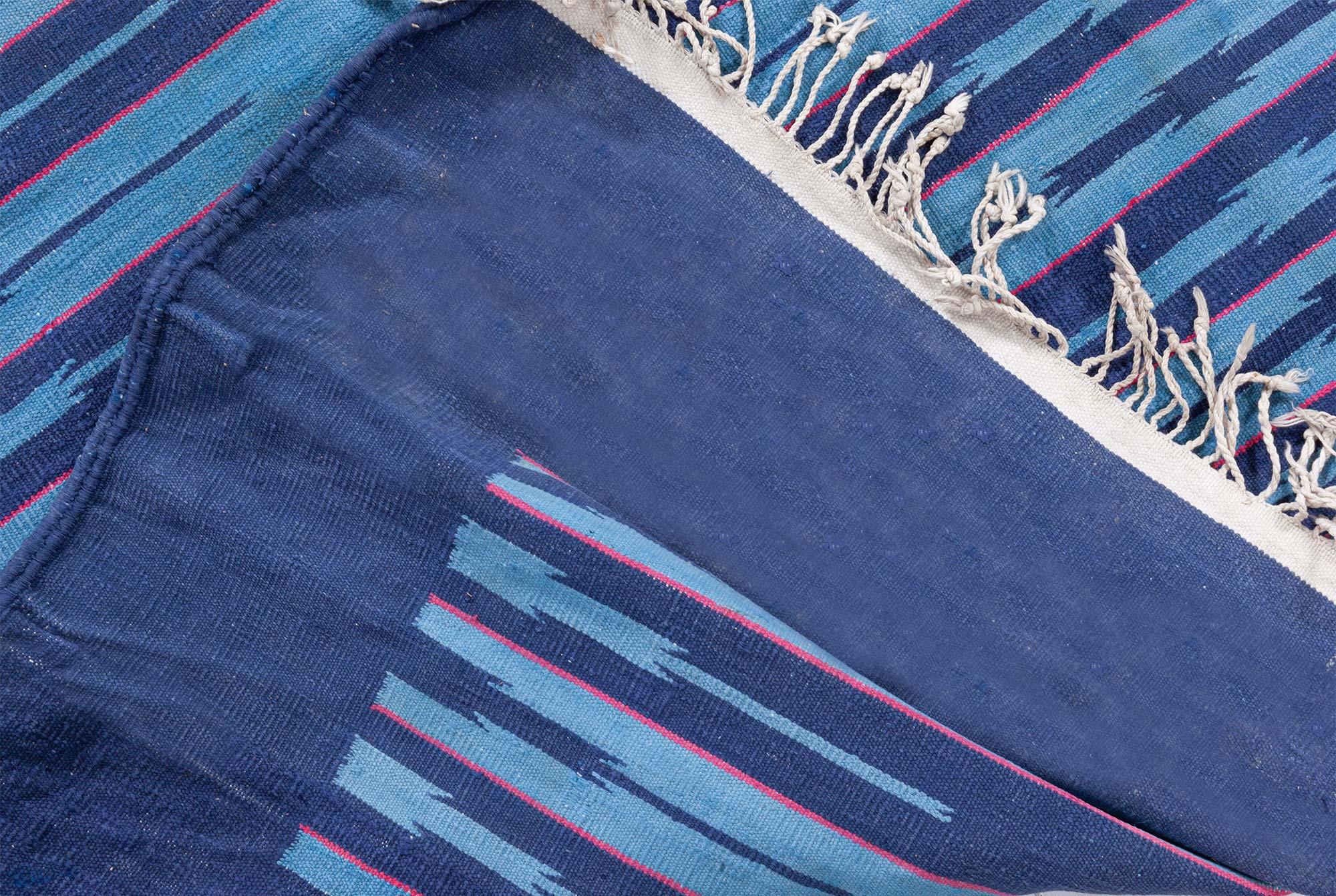Cotton Vintage Indian Blue Dhurrie Rug Doris Leslie Blau For Sale
