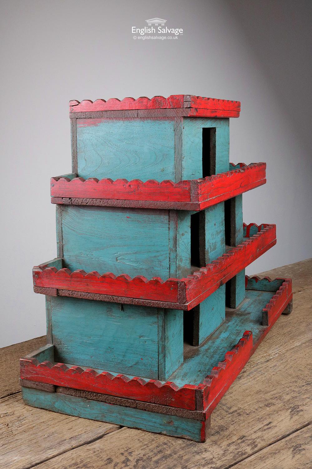 Asian Vintage Indian Blue and Red Wooden Model House, 20th Century For Sale