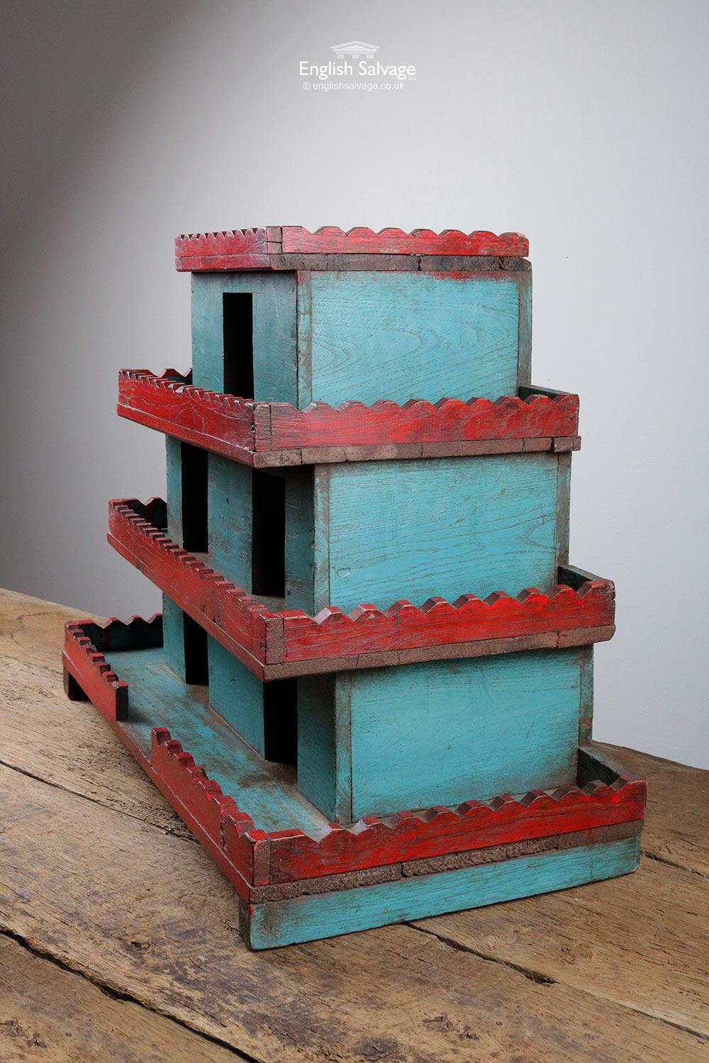 Hardwood Vintage Indian Blue and Red Wooden Model House, 20th Century For Sale