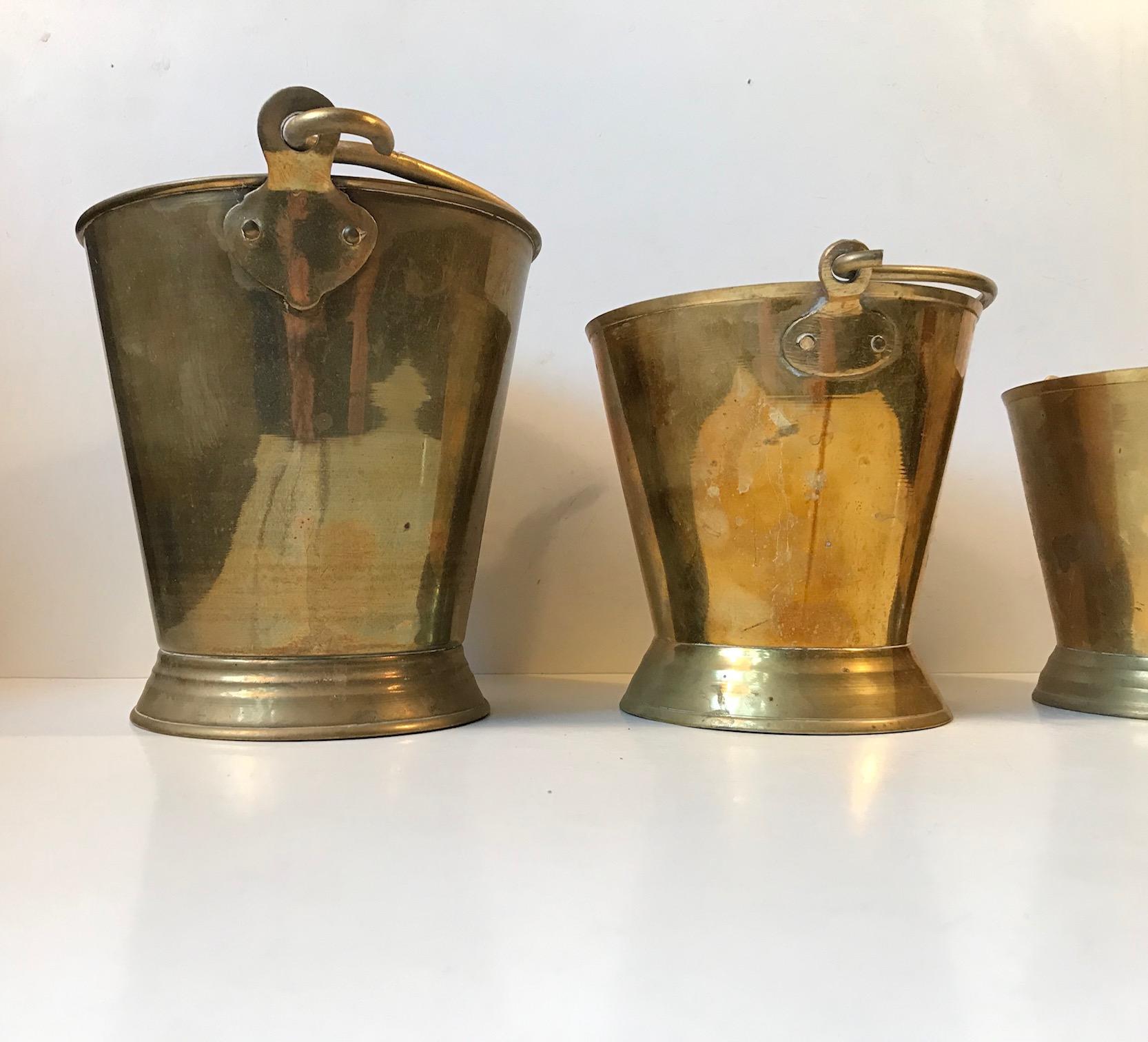 Mid-Century Modern Vintage Indian Brass Buckets, Planters, Barware, 1960s, Set of 4