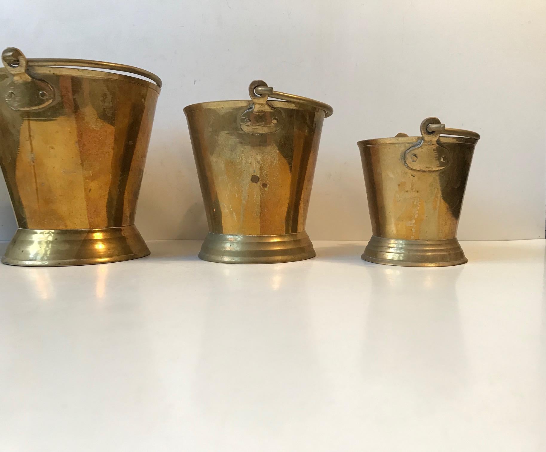 Vintage Indian Brass Buckets, Planters, Barware, 1960s, Set of 4 In Good Condition In Esbjerg, DK